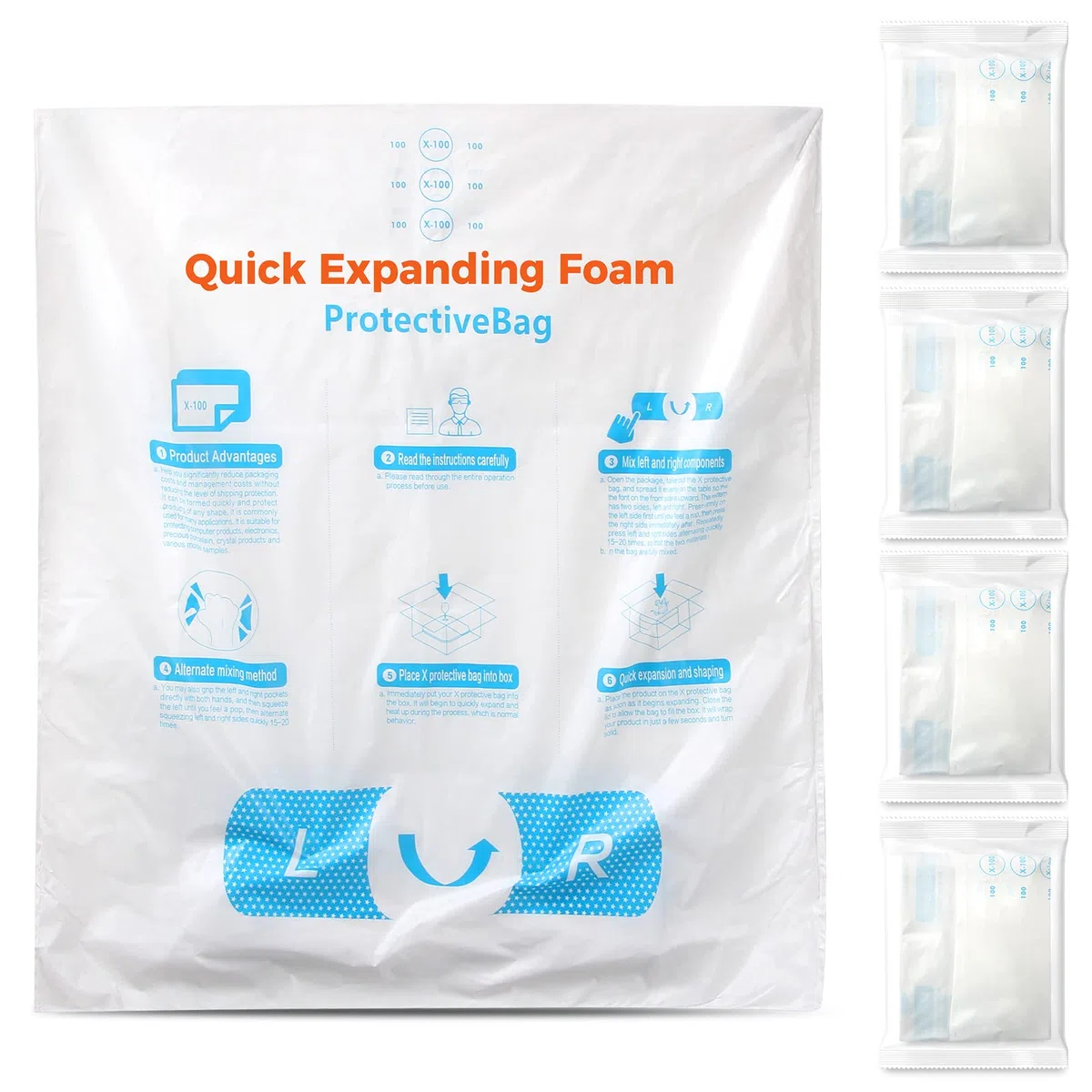 38,1 x 45,7 cm, 4 Stück, TONESPAC Instant-Packung, schnell ausdehnender Schaumstoff, X-100, Verpackungsbeutel für Verpackung und Versand