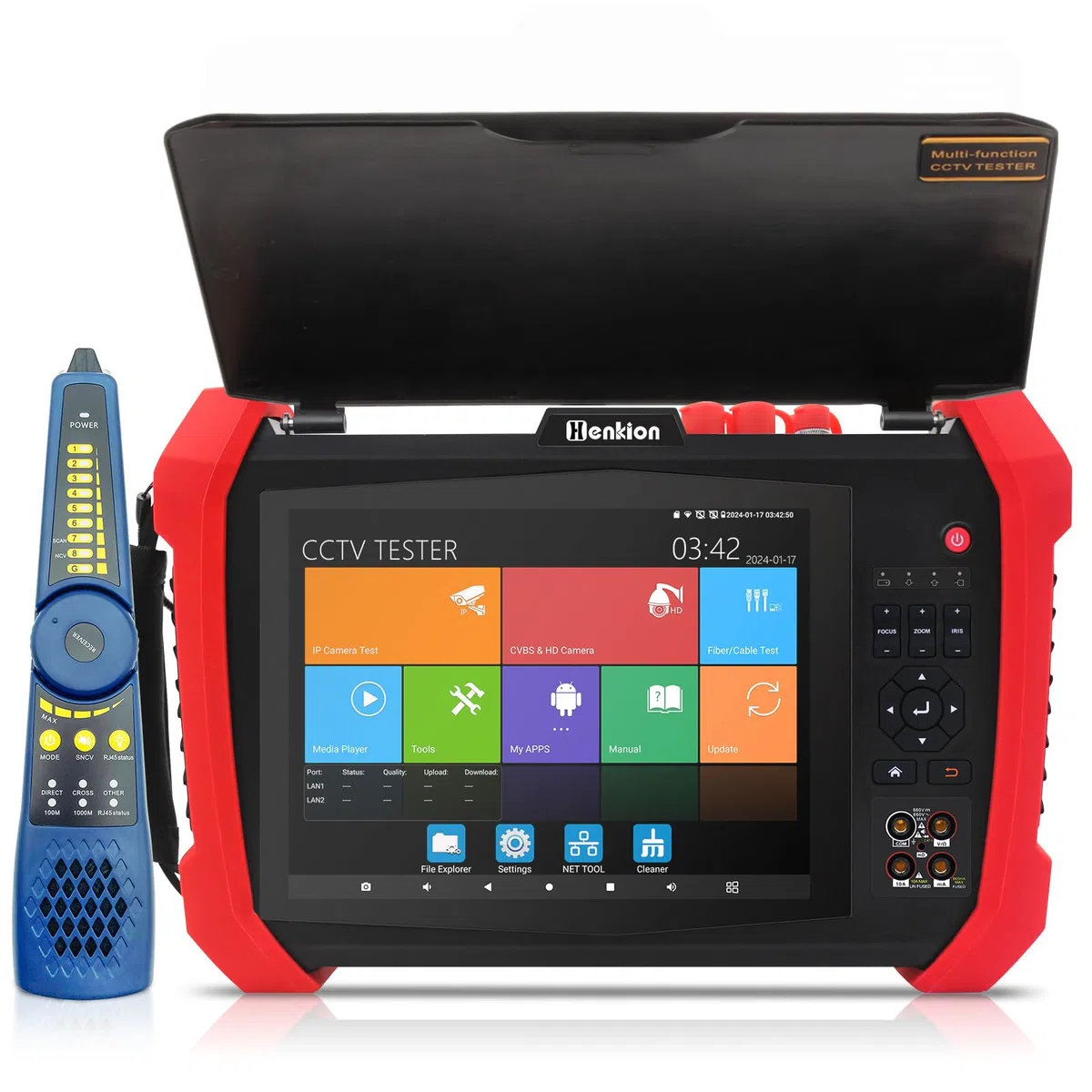 Henkion IPC CCTV Tester H20-MOVTADHSEF 8K 32MP 12MP IP Kamera Test POE++ Max 90W HD Kameratester 8MP TVI/CVI/AHD/SDI/CVBS DMM TDR WiFi Netzwerk Tools RJ45 Kabel Tester 2CH SFP Port HD VGA
