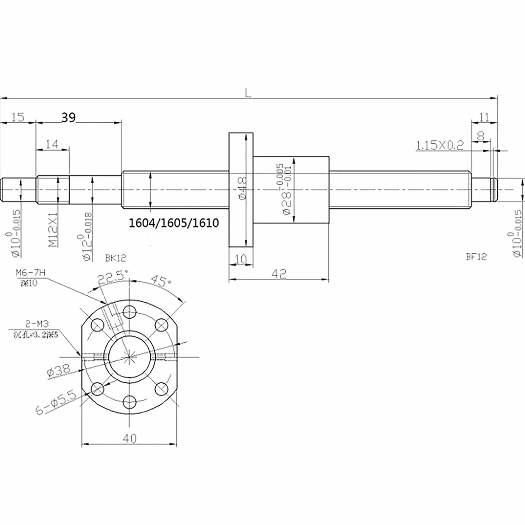 SFU1605 Kugelumlaufspindel 1050mm Gewindespindel Edelstahl Kugelumlaufspindel