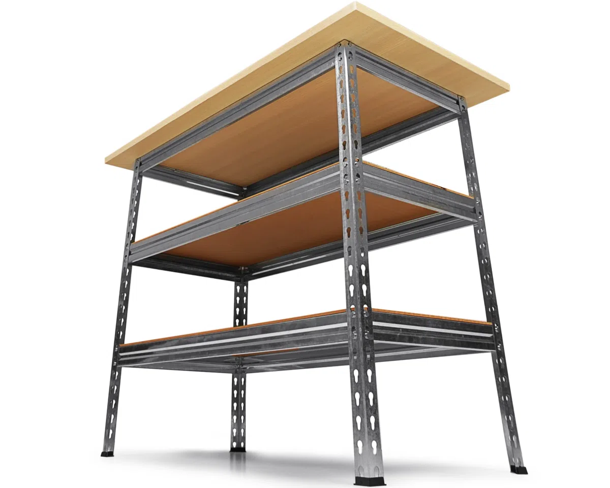 Ondis24 Werkstatt-Set Ecklösung Sparfuchs-Uwe 180 x 120 x 92 cm (H), 2X Werkbank aus Metall, melaminbeschichtete Arbeitsplatte, Problemlöser für Ecke