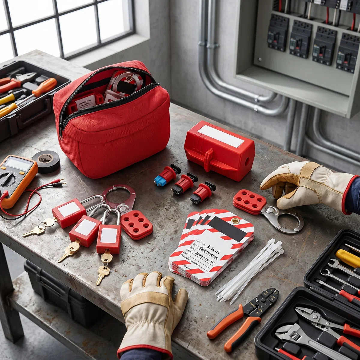 Lockout Tagout Kit für Elektrische Leistungsschalter, Elektrisches Lockout-Tagout-Kit Elektrischer Sicheres Vorhängeschloss Loto-Tag-Überfalle Komplettes Set für Industriechemikalien