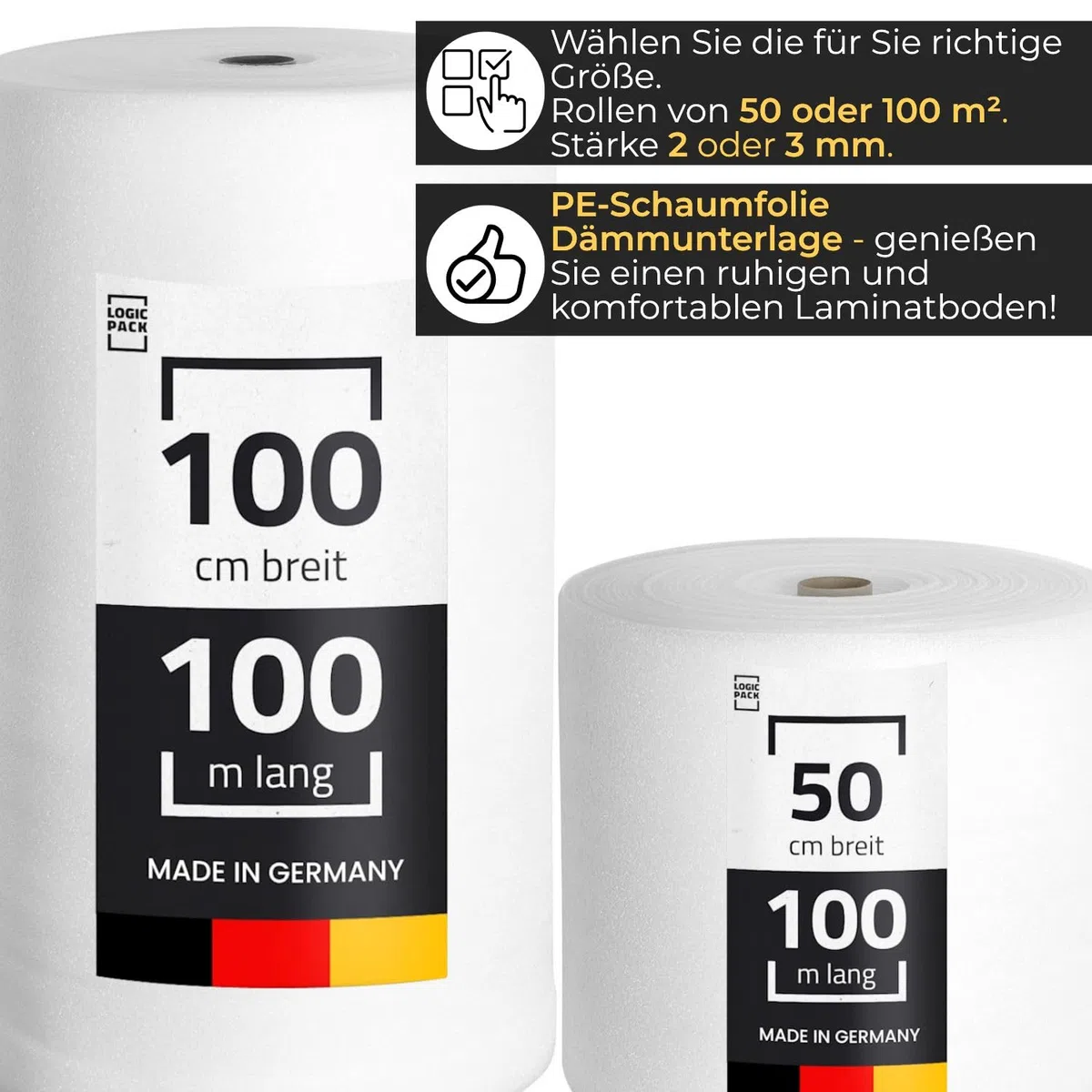 Trittschalldämmung aus PE-Schaumfolie 2mm 100 m² Rolle Dämmunterlage Laminatuterlage und Parkettunterlage Fußboden leicht zu schneiden - 1 m x 100 m 1 Rolle