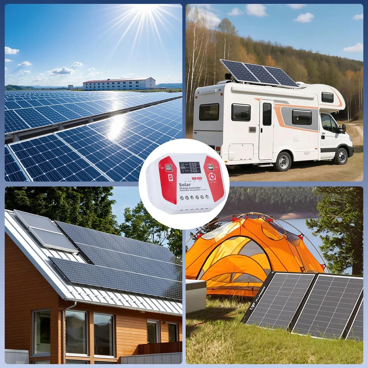 100A Laderegler Solar 12V/24V/48V, Mit LED-Display, 4 USB-Anschlüssen, Solarpanel-Regler Intelligente PWM, Vollständiges 3-Stufen-Lademanagement Für AGM/Lifepo4/NCM Im Wohnmobil Solar System