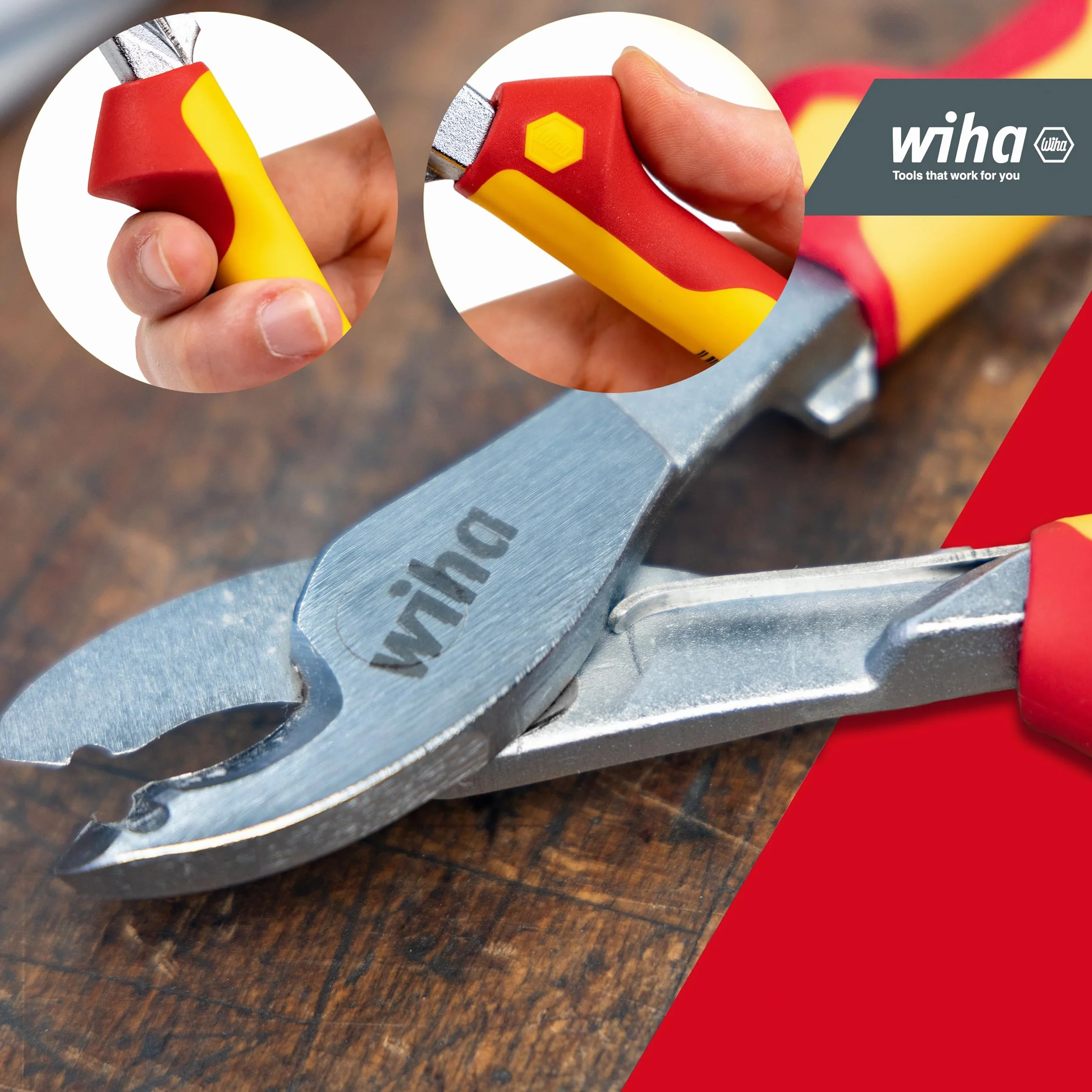 Wiha Kabelschneider Professional electric mit ein- und ausschaltbarer Öffnungsfeder I 180 mm, 7" I VDE- und GS-geprüft I Elektrikerzange (43664)
