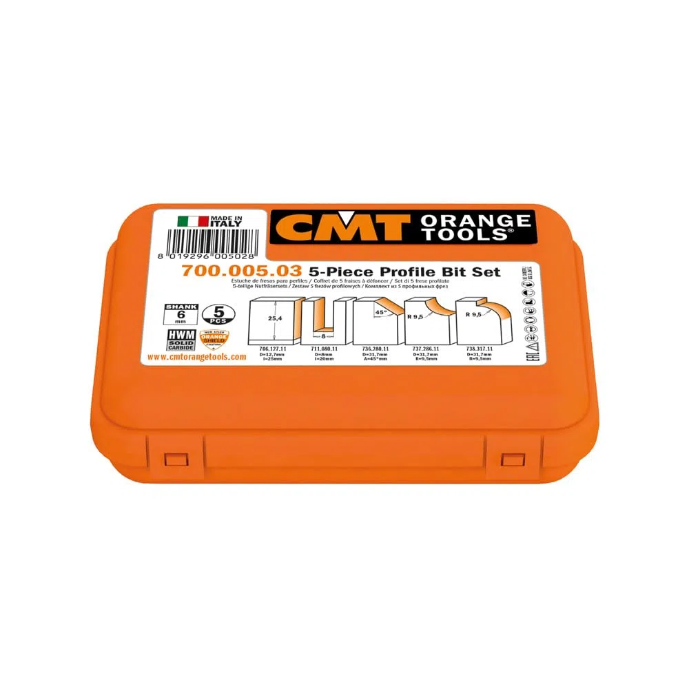 CMT ORANGE TOOLS 900.005.03 - 5-TEILIGES PROFILFRÄSER SET HW S=8mm D=8-12.7-31.7mm R