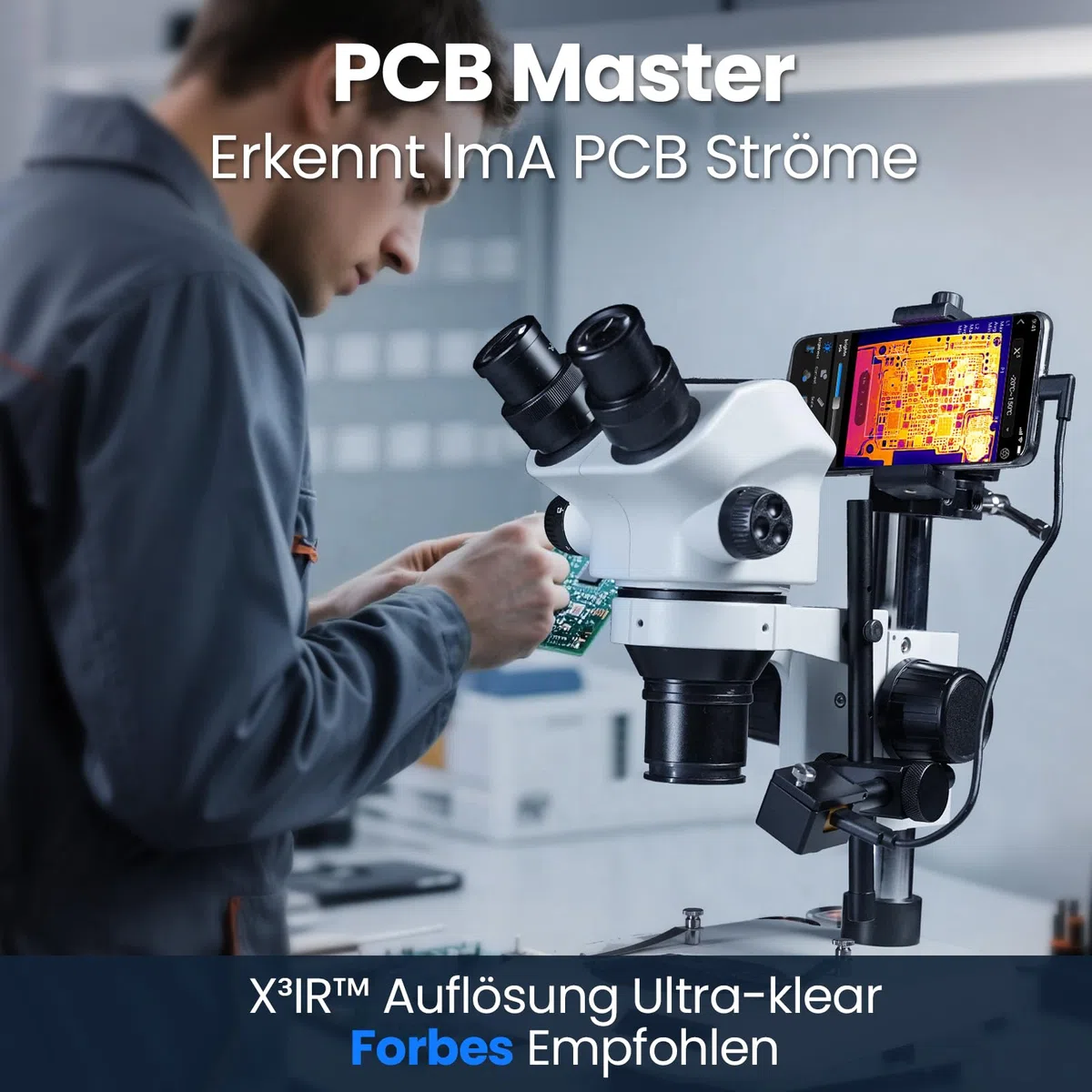 Wärmebildkamera P3 für iPhone und Android Infrarot Kamera Einstellbares Objektiv Super IR Auflösung 512x384, -20℃-600℃ Wärmebildkamera für PCB Inspektion, Schwarz