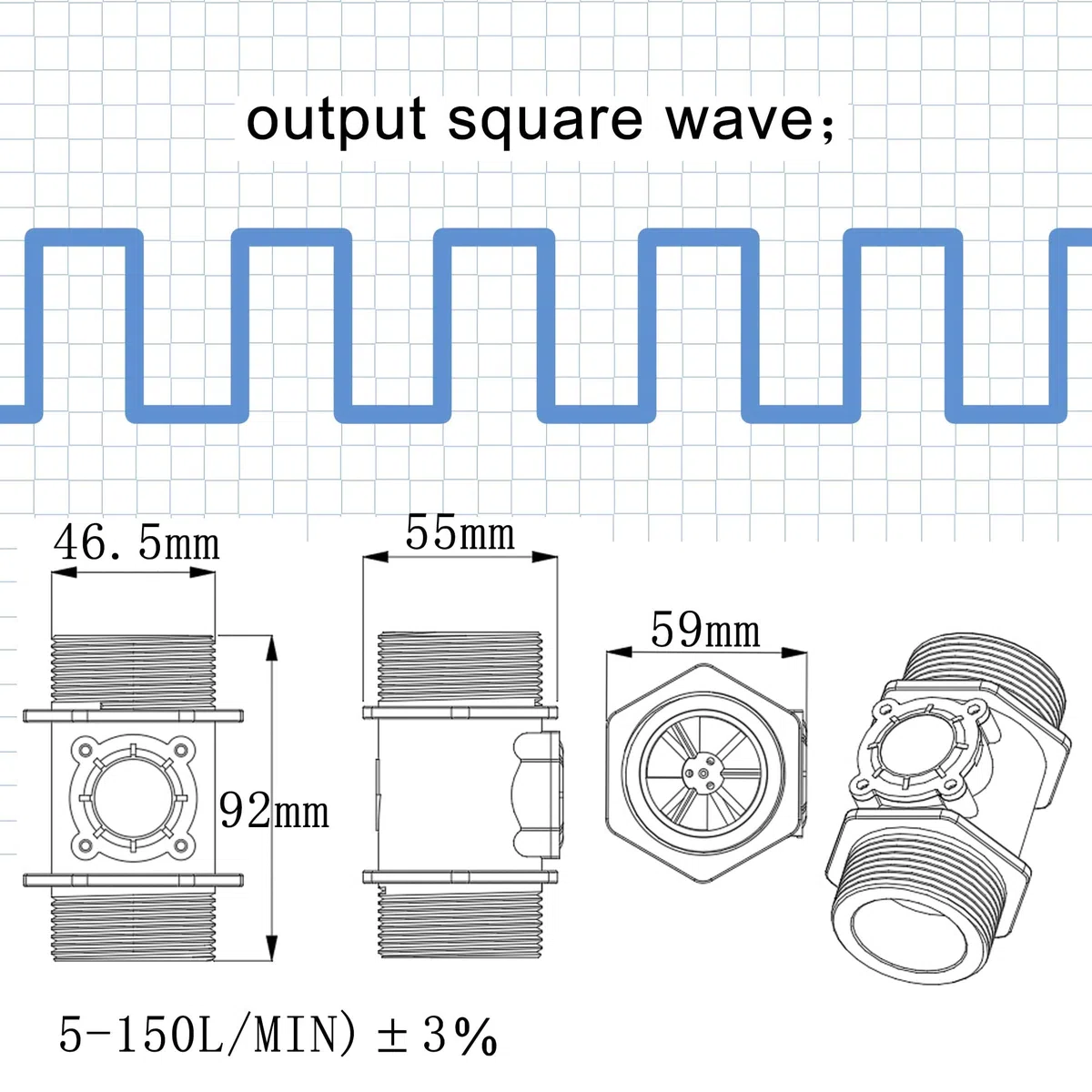 DIGITEN G1-1/2 G1.5 Water Flow Sensor Hall Effect Sensor Flow Meter Control 5-150L/min Compatible with Arduino, Raspberry Pi and Reverse Osmosis Filters