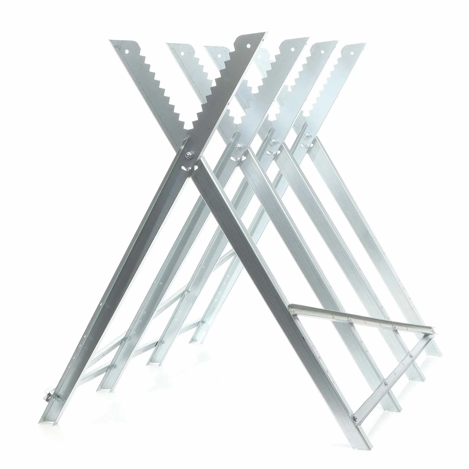 XPOtool Sägebock verzinkt klappbar, 81x82x80 cm, mit 4 Haltern und Zahnung, Holzschneidebock als Sägehilfe, bis 100 kg
