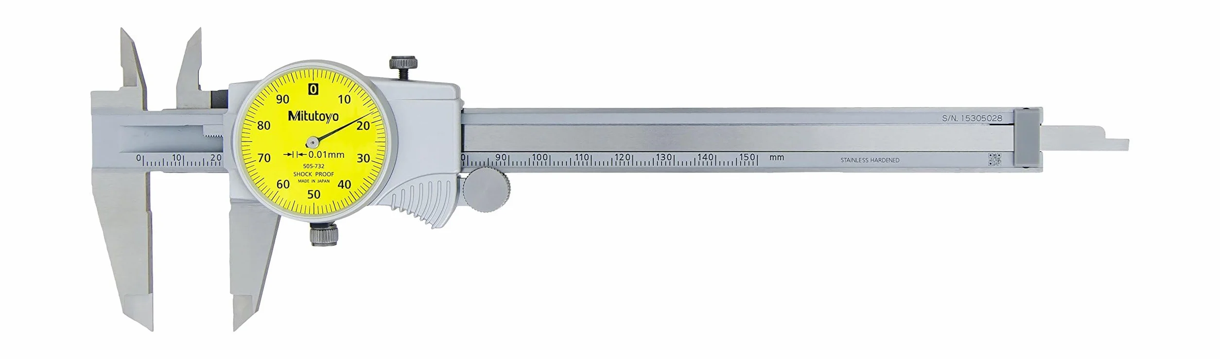 Mitutoyo 505-732 Messschieber, 1 mm pro Drehzahl, 0-150 mm Messbereich, 0,01 mm Genauigkeit