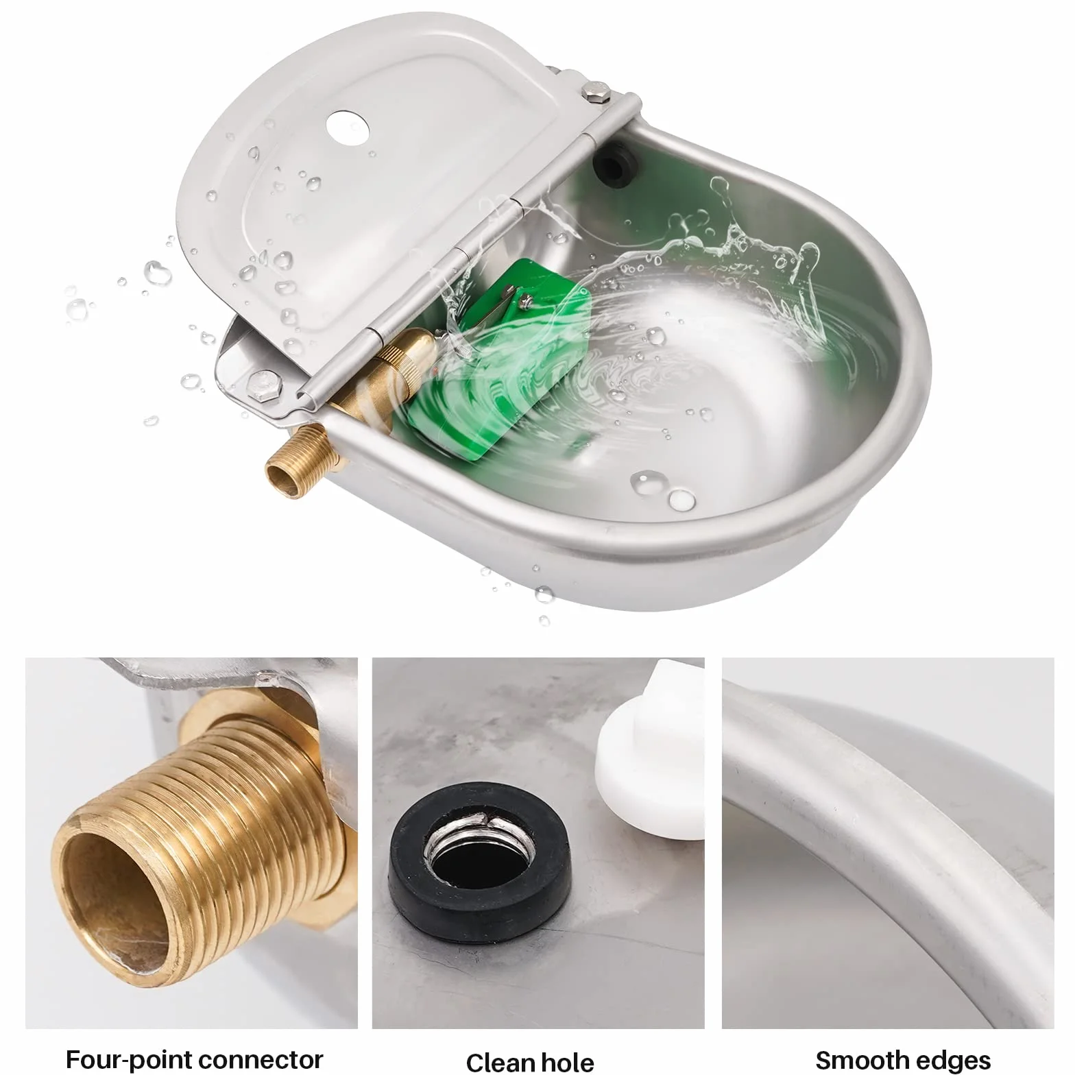 Automatische Tränkebecken mit 1/2 Zoll Schwimmerventil, Edelstahl-Rindertrinkschale, Pferdetrinkschale mit Abflussloch, für Hunde, Rinder, Schaf, Pferde und Viehtrinkrog