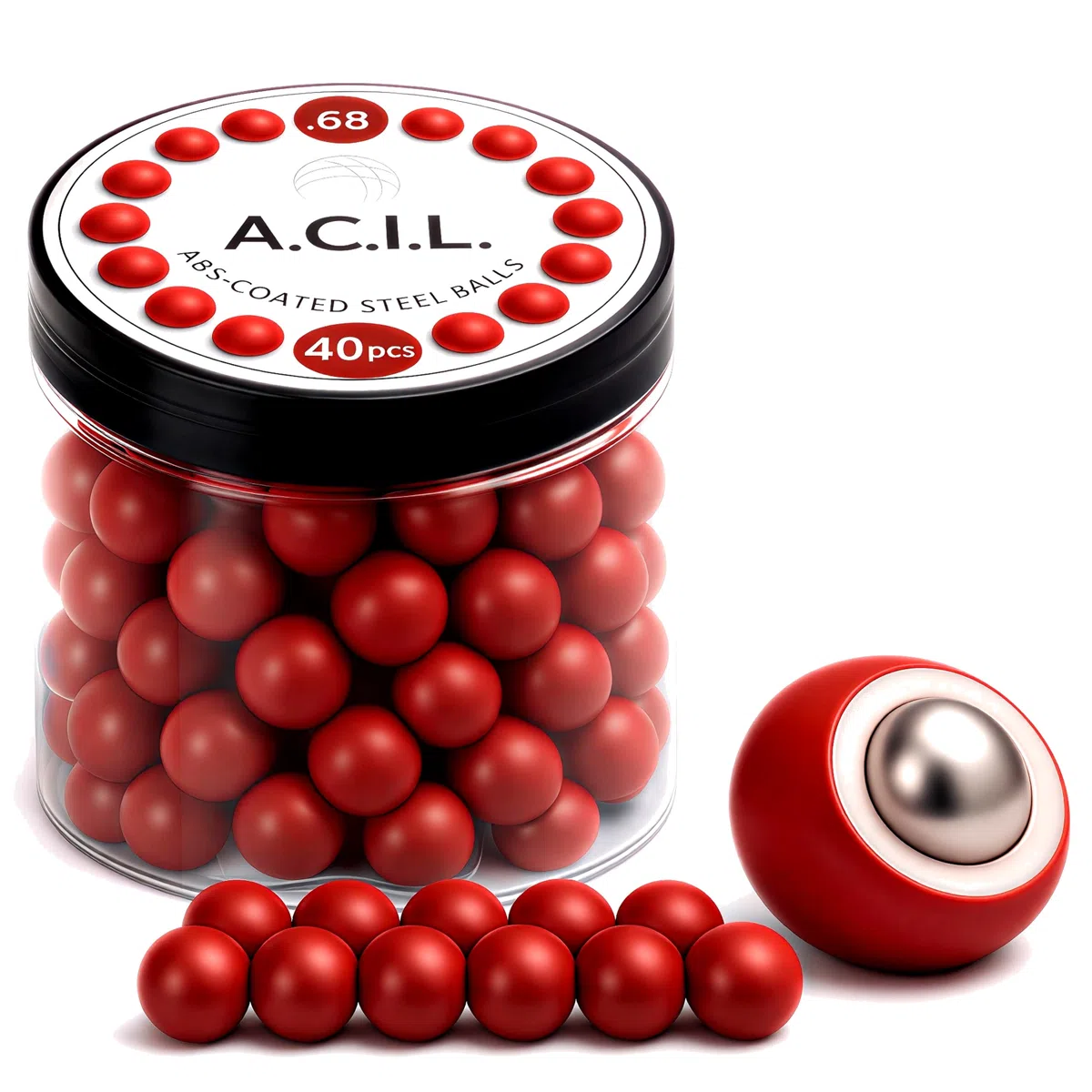 A.C.I.L. ABS-beschichtete Stahlkugeln, 17,25 mm, rot, 10 Gramm Nylon-Stahl .68, 40 Stück