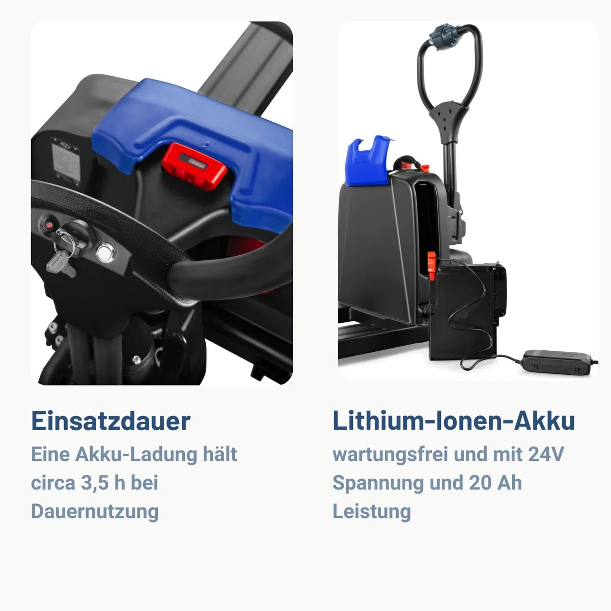 Pallit ONE-F4 Hubwagen Elektrisch Elektro Hubwagen 1500 kg Tragkraft 20 Ah Lithium-Ionen Wechsel Batterie für 3,5h Laufzeit Elektrischer Gabelhubwagen für den täglichen Einsatz