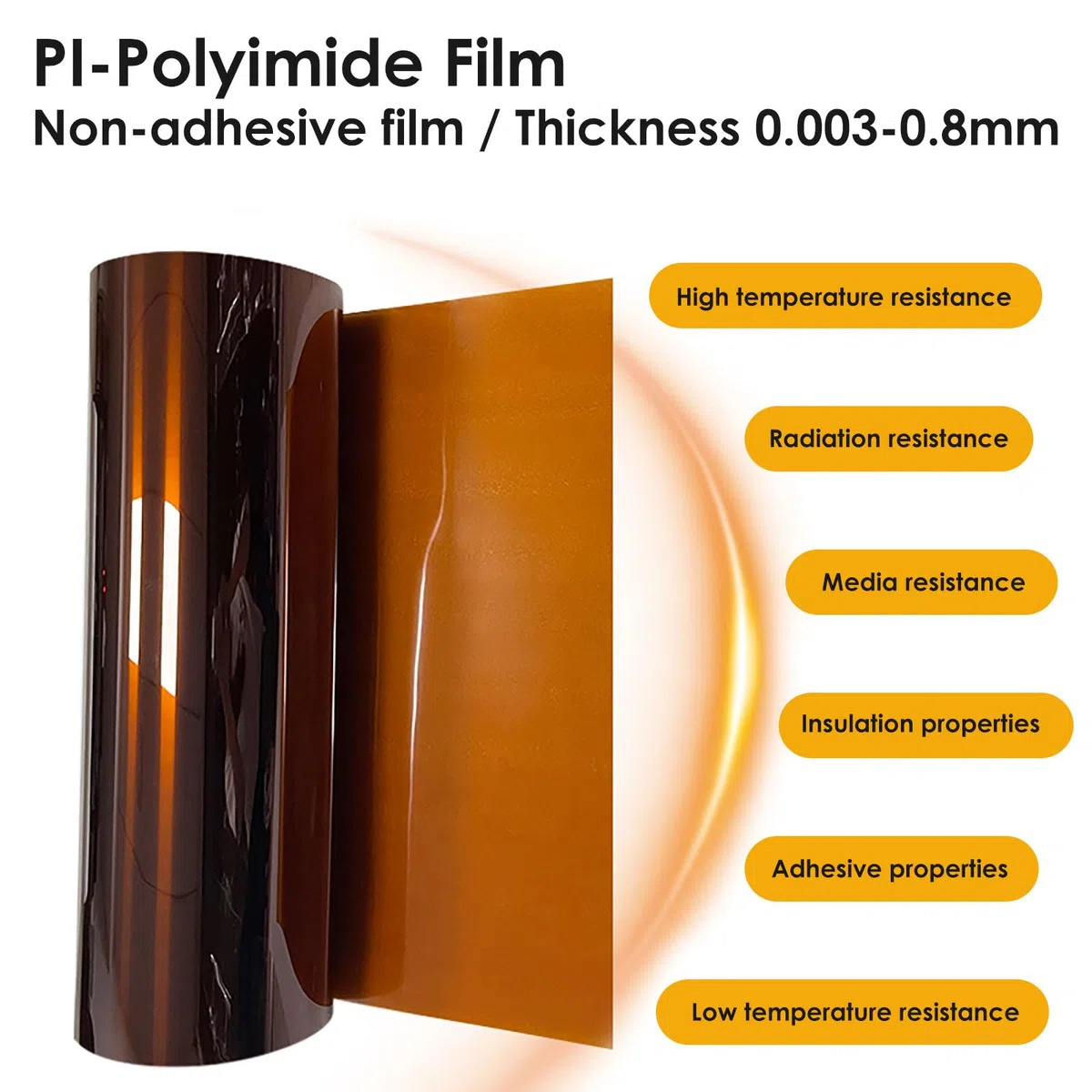 Polyimid PI Folie 0,2–1mm, 500/520mm Breite, Hochtemperatur- und Elektrisch Isolierende Hitzeresistente Kapton Folie für Elektronik, Motoren und Industrieanwendungen,0.2x520mm