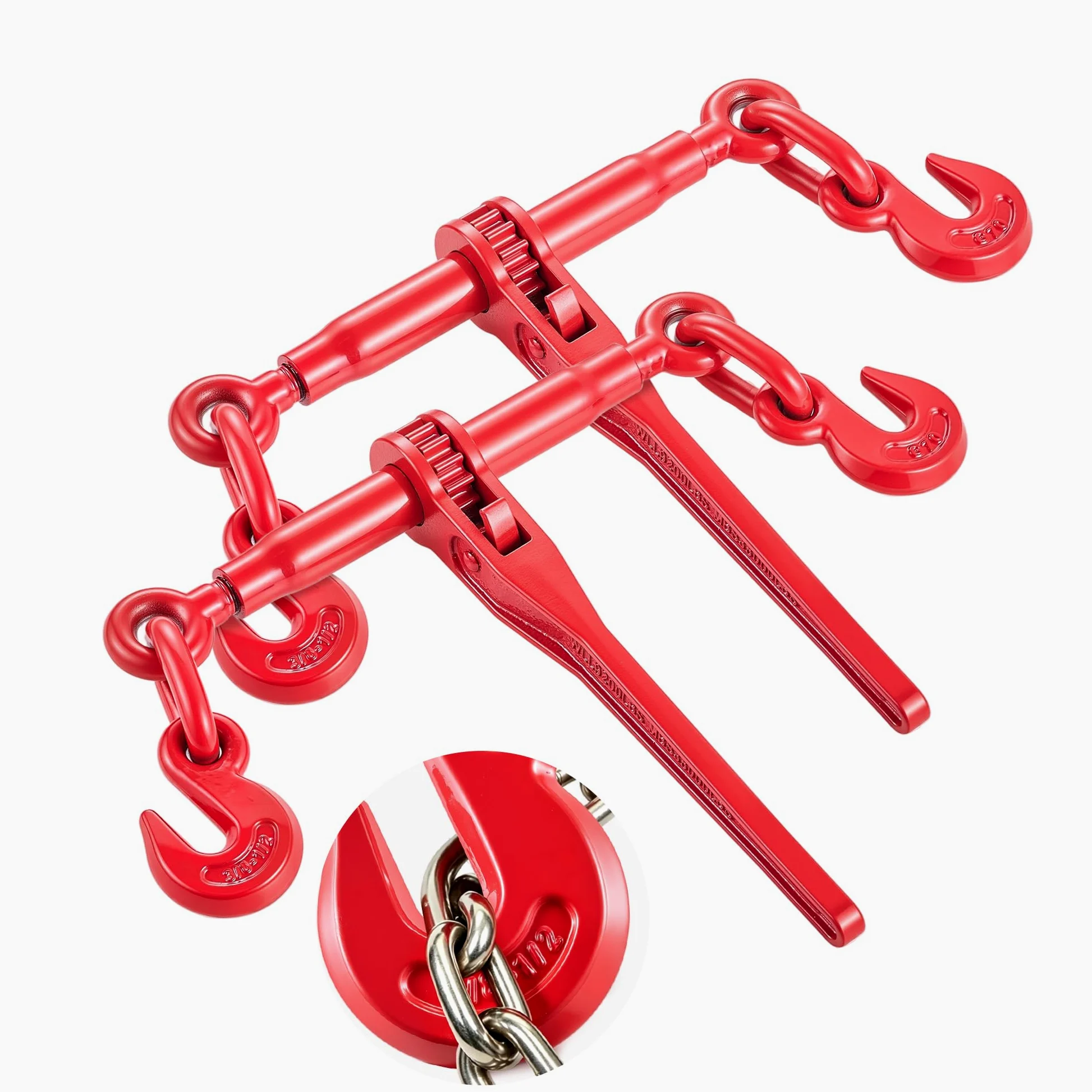 VEVOR 9215LBS 3/8" – 1/2" Ratschenbinder, 9.215 lbs, sichere Arbeitslast, G70-Haken und einstellbare Länge, für Ketten der Güteklasse 70–80, Festzurren, Transportieren, Abschleppen, 2er-Pack, Rot