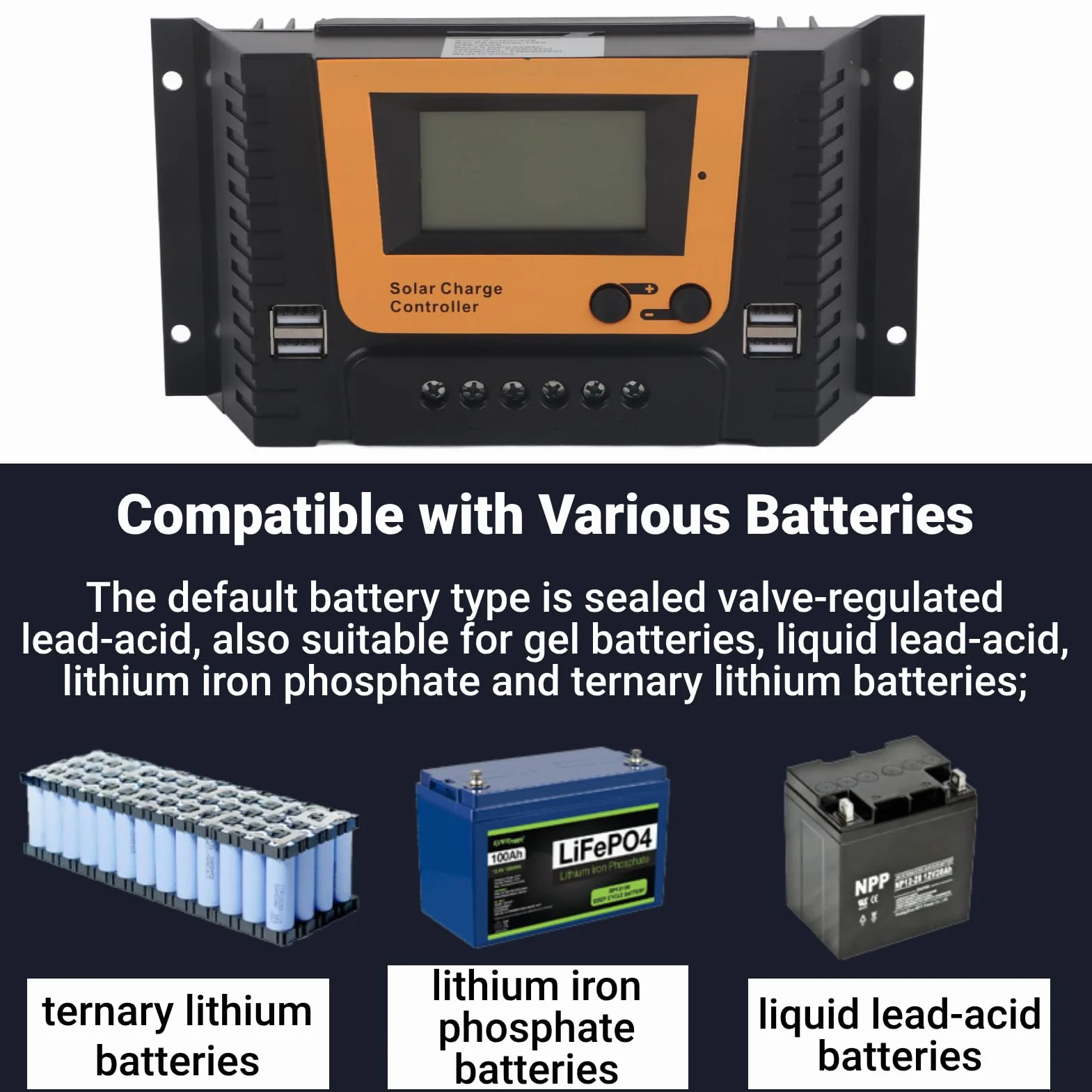 Solar Laderegler BSC3048 30A 12V/24V/36V/48V Wasserdicht Multifunktional Für Verschiedene Batterien Mit USB Intelligente Erkennung