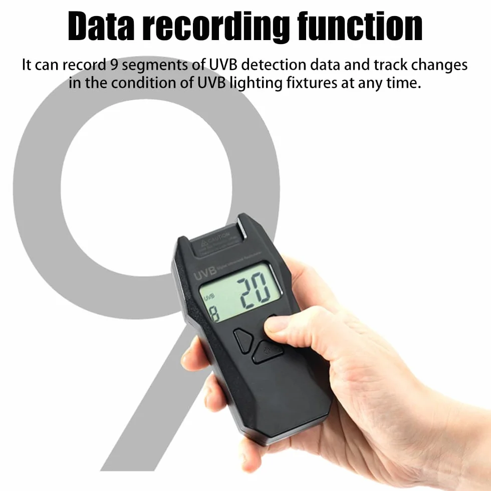 UV Index Messgerät, UVB/UVI/UVA Handlampenmessgerät für Reptilien, Lichttester mit Datenaufzeichnungsfunktion zur Messung von 240 Nm-370 Nm