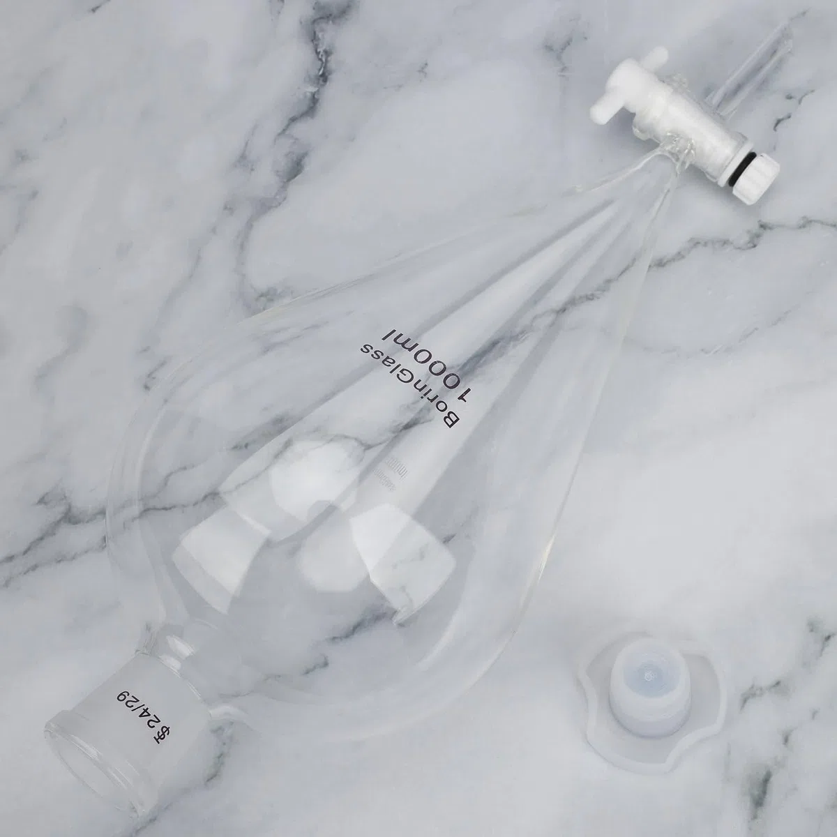 BorinGlass Kegelförmiger Abtrenntrichter 1000 ml mit 24/29 Gelenken und PTFE-Hähne, Trenntrichter aus Borosilikatglas mit Dickwandigem Design