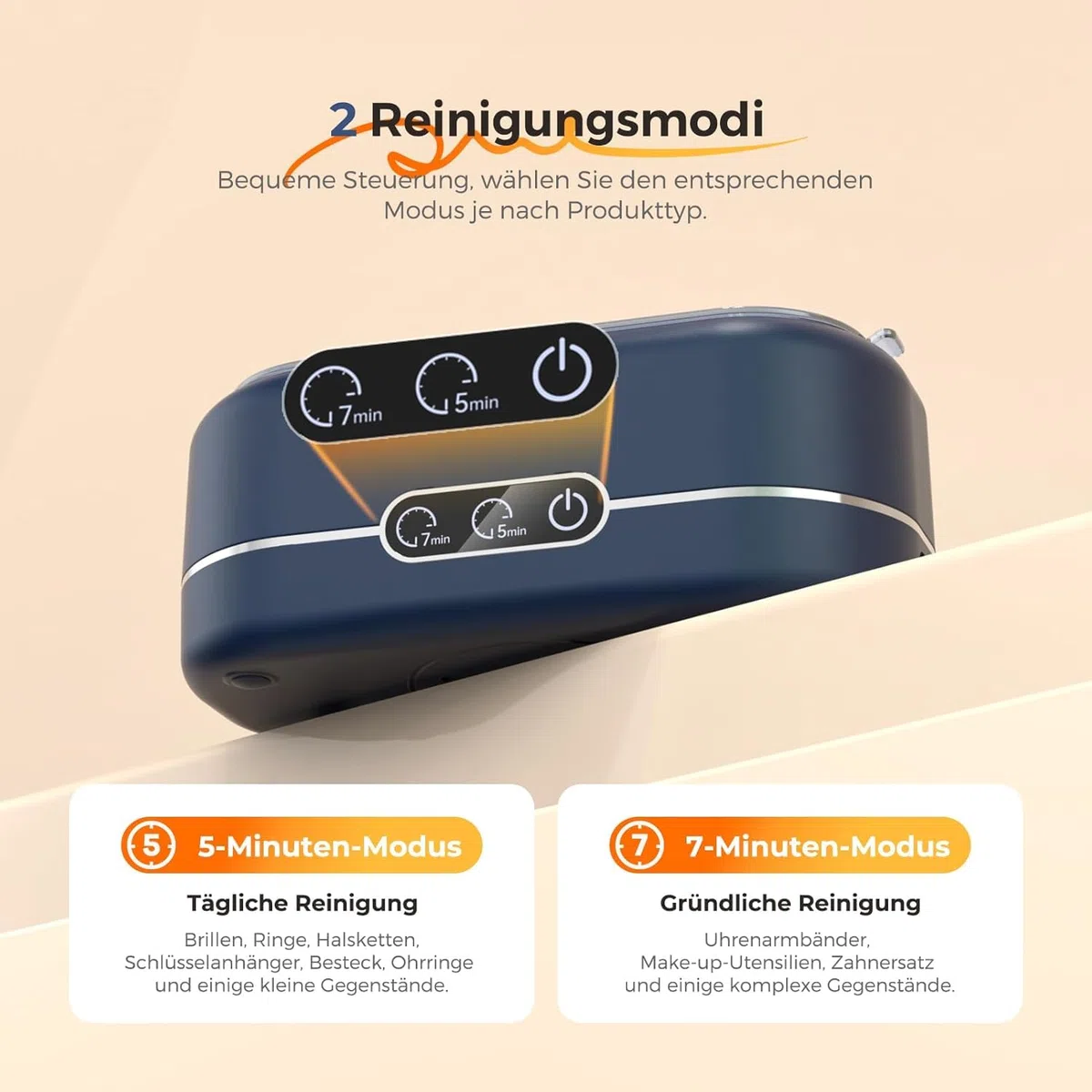 Ultraschallreinigungsgerät, 48000Hz Ultraschallreiniger, Brillenreinigungsgerät, 350ml Ultraschallreiniger, mit 2 Reinigungsmodi, geeignet für Schmuck, Brillen, Uhren, Ringe, Zahnersatz usw