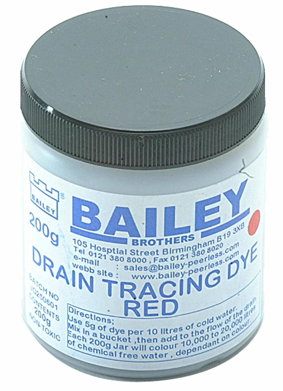 Bailey Drain Dye - Rot - 200g - 12-15.000 Liter Verdünnungsrate - Plumbing Tool - Farbe