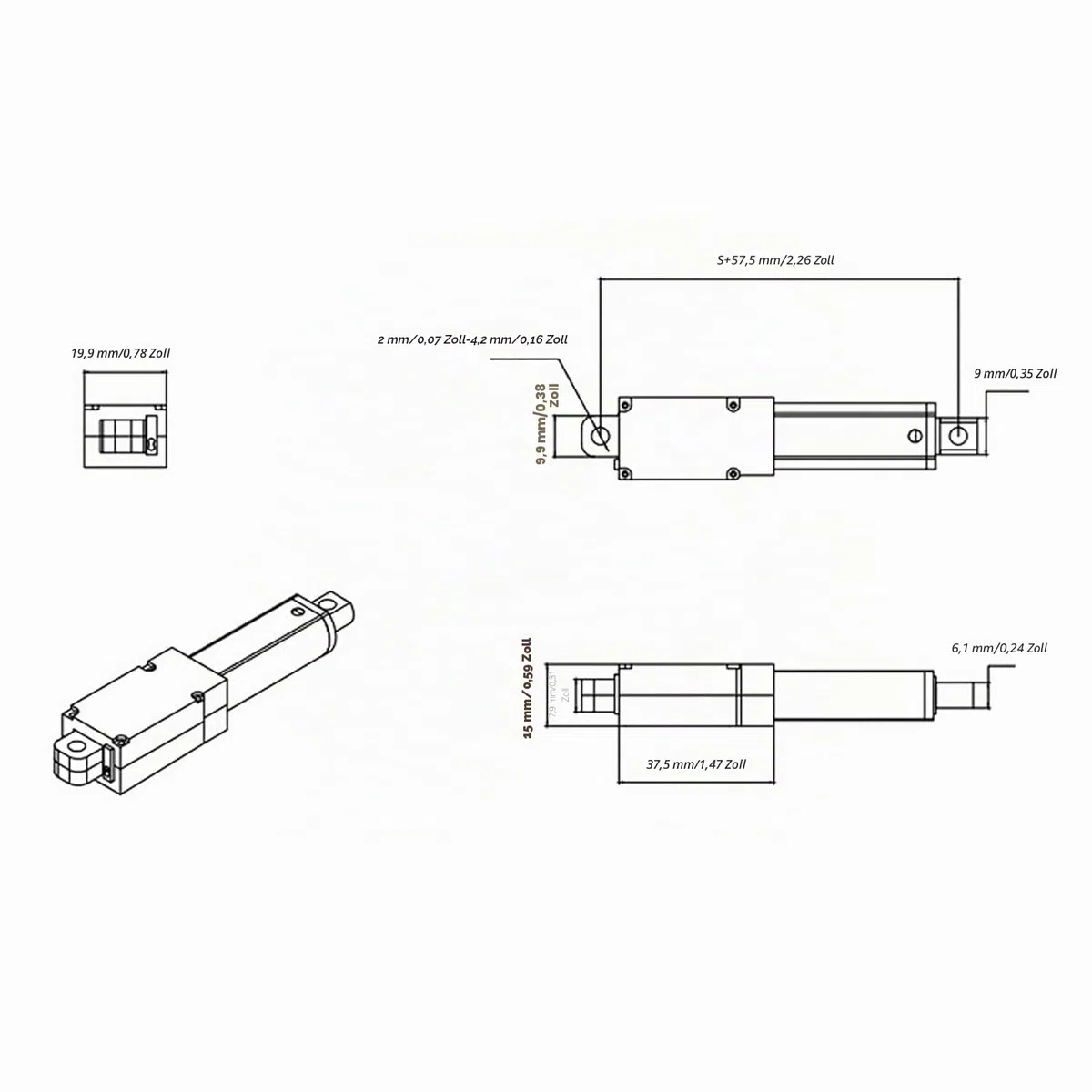 30mm DC 12V Linearaktuator Mini Electric Linear Motion Actuator Kurzschlussschutz T-Typ Schraube(Hub 30mm-15mm/s-50N)