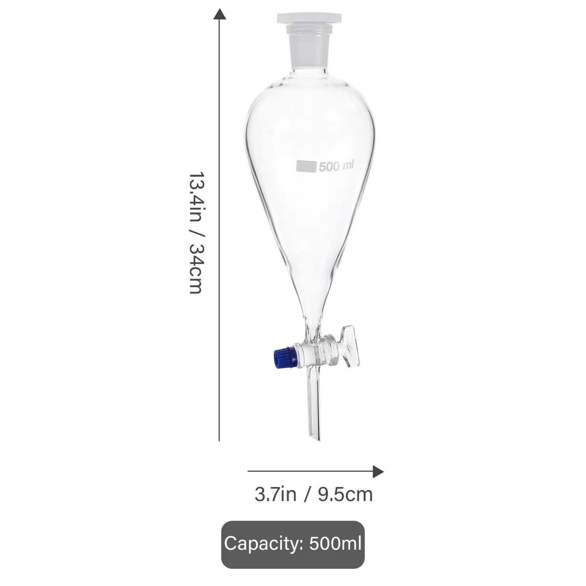 Scheidetrichter Glas, Separatory Funnel - Borosilikatglas Tropftrichter Gläsertrichter Trenntrichter Labor Zylindertrichter Conical Trichter 500ml