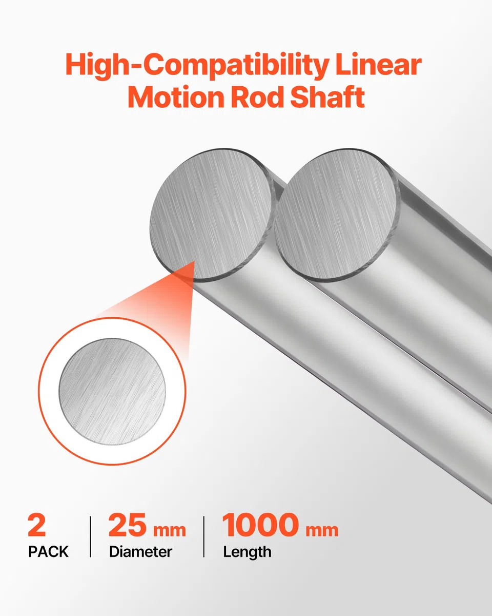 VEVOR Linearwellen, 25x1000 mm, Präszisionswelle aus SFC25-Kohlenstoffstahl, rostfrei & hochpräzise, Welle mit hoher Härte, Runde Stange für Schneid-, Schleif-, Fräs- & Bohrmaschinen, 2er-Pack