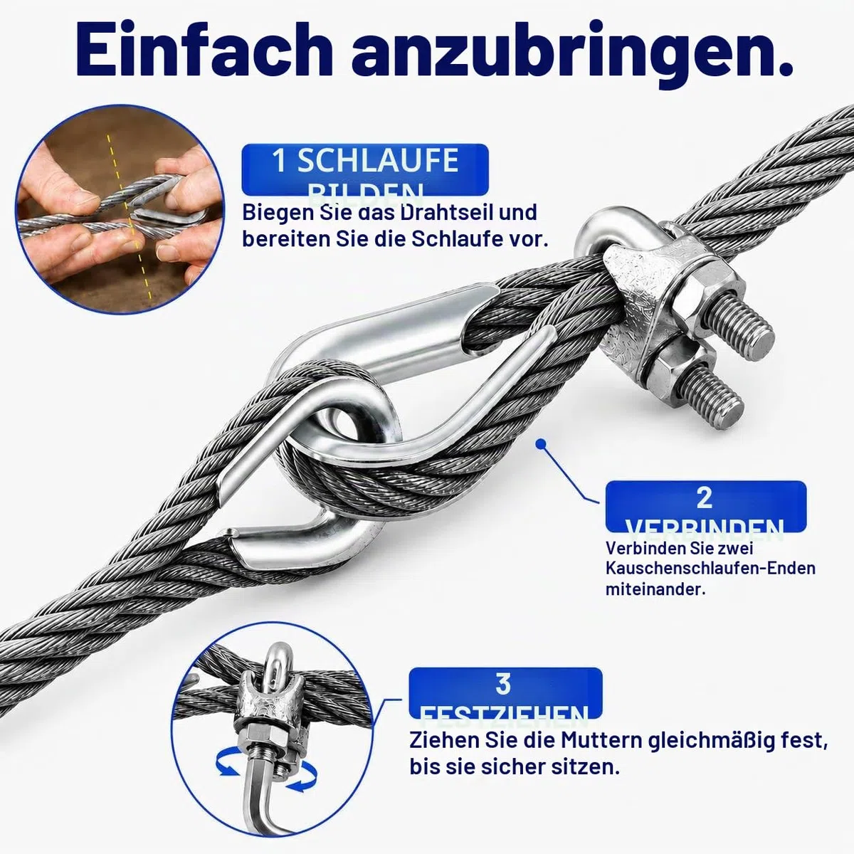 Stahlseil 5mm Set, 30m verzinktes Drahtseil mit Seilklemme und Kausche, 7x7 Litzenkern Stahlkabel für Zaun, Schuppen, Sonnensegel, Rankhilfen für Kletterpflanzen