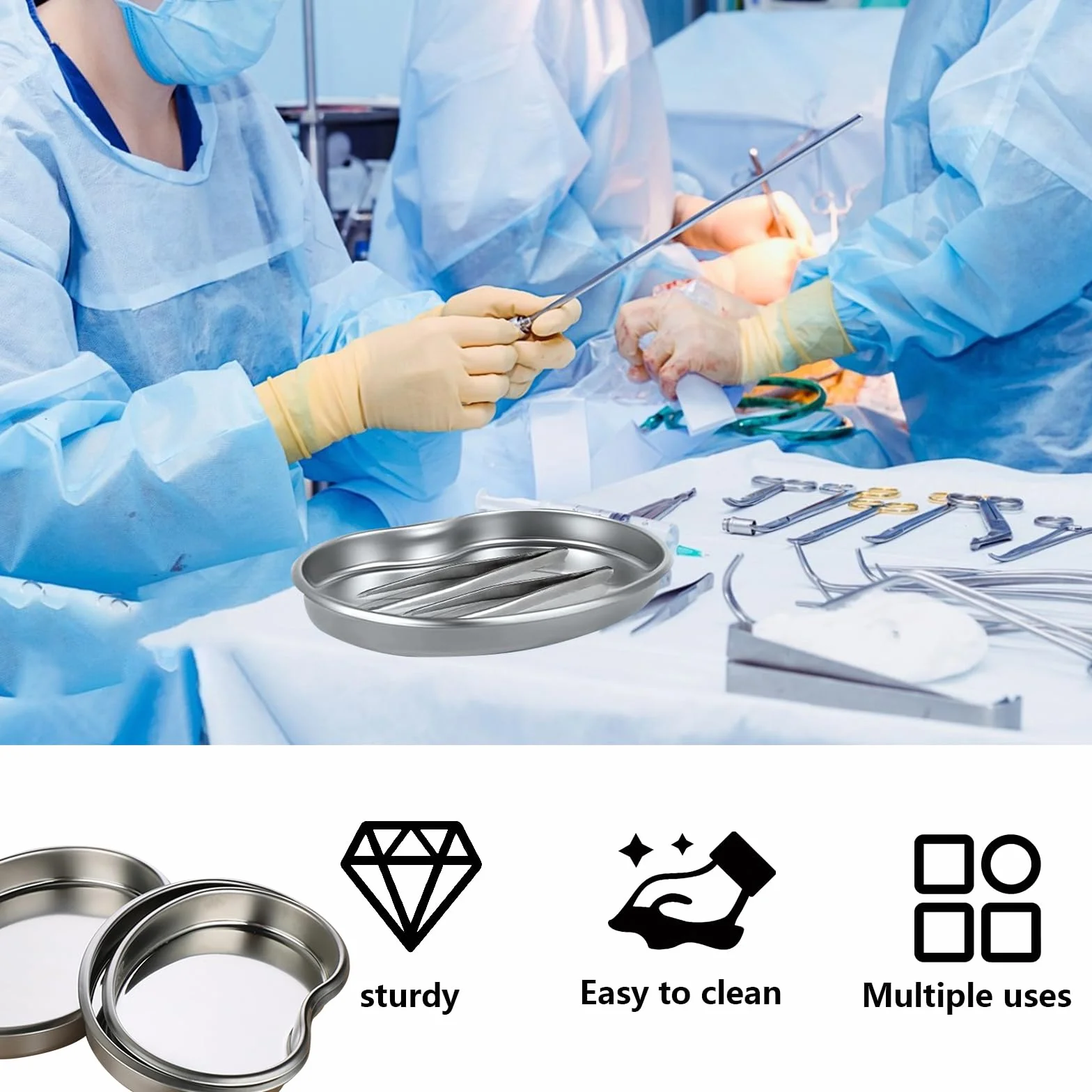 3 Stück Nierenschale Edelstahl, Instrumententablett, Labortablett, Nierenschale Curved Trays, für Zahnarztinstrumente Labor