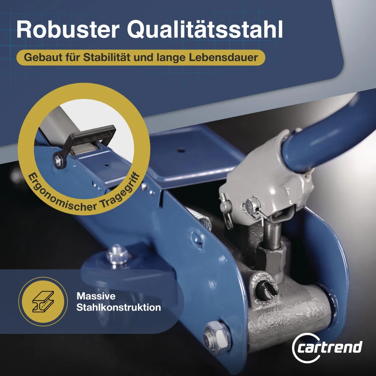 cartrend Hydraulischer Rangierwagenheber, Tragkraft bis 2t, 135-342 mm, Rangierheber für Auto und Kleintransporter, Wagenheber für Haus und Werkstatt, gefertigt aus Qualitätsstahl