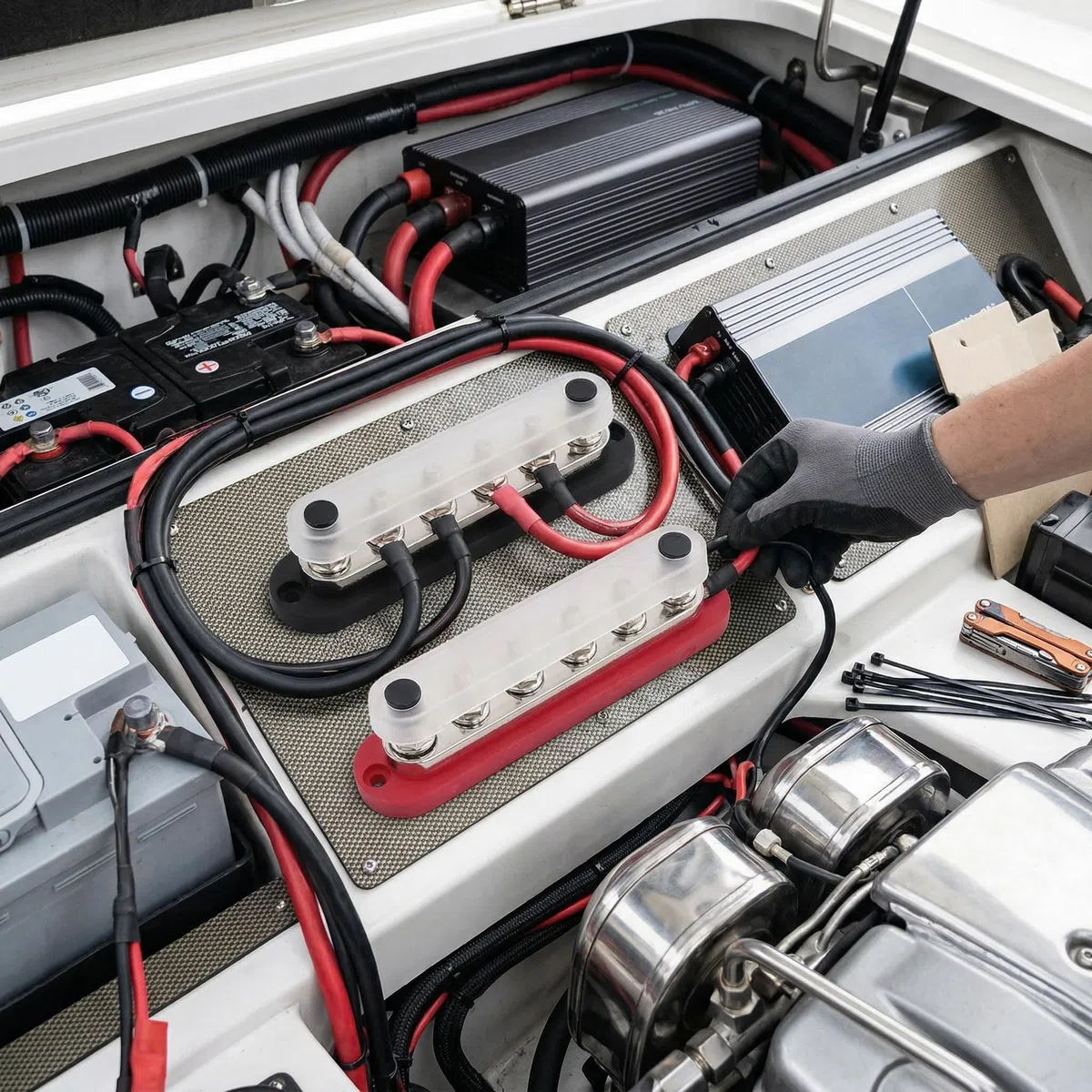SEAFRONT 2 Stück M8 300 A 12-48 V Sammelschienen-Stromverteilungsblock Automotive Marine Batterie Sammelschienenklemmenblock mit Abdeckung