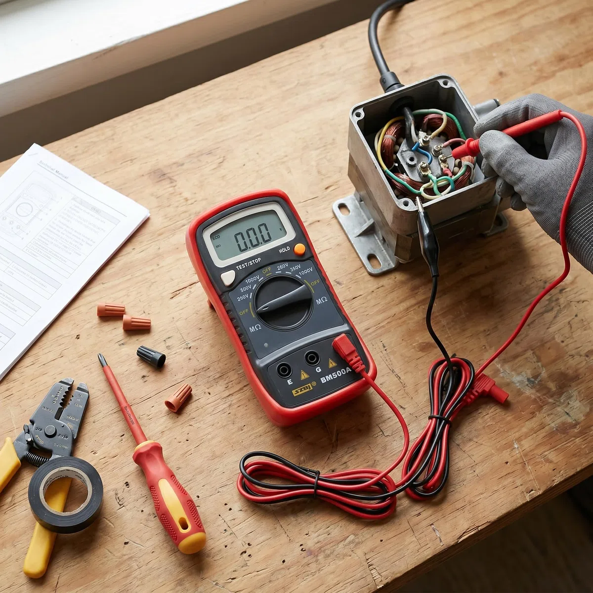 BM500A 1000 V Digitaler Isolationswiderstandstester, LCD-Megohm-Messgerät, 1999 MΩ, Abtastrate 2,3 Mal/Sek., Kondensatortester, Geeignet für Verschiedene Elektrische Geräte