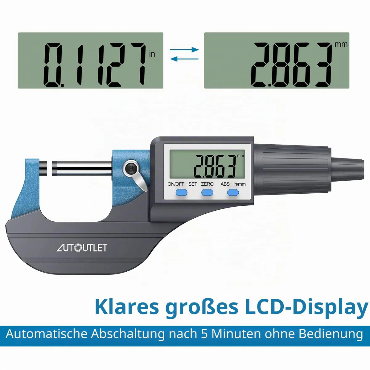 AUTOUTLET Micrometer Digitale Bügelmessschraube 0-25mm/ 0.001mm, Hohe Präzision LCD Digitale Mikrometer Mikrometerschieber Länge Messwerkzeug Mikrometer 0.001mm(0.00005")