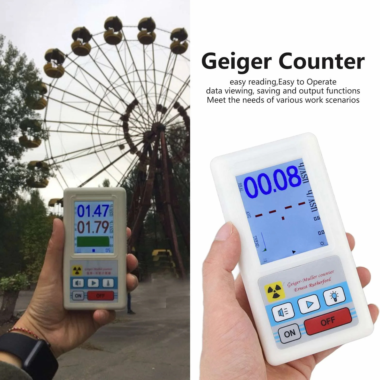 Jeanoko BR6 Geigerzähler, Leicht Ablesbar, Multifunktionaler Radioaktiver Detektor, Nukleare Strahlung, Elektromagnetisches Material, ABS X 2 AA-Batterien Strahlenschützer