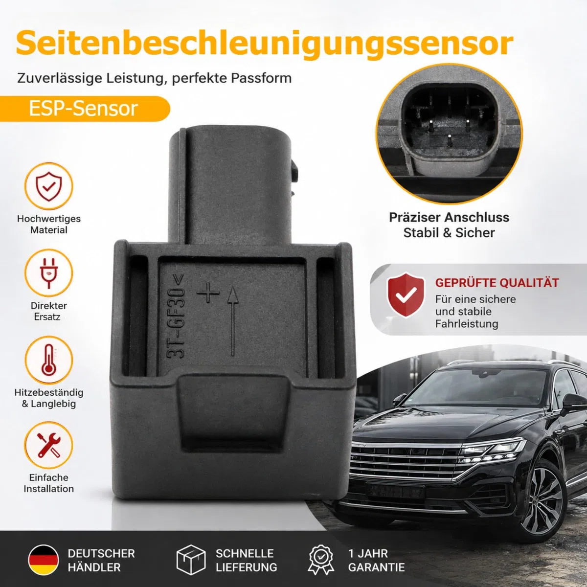 Seitenbeschleunigungssensor Kompatibel mit Audi A3 8L TT 8N Kompatibel mit VW T5 Golf 4 IV ESP-Sensor Beschleunigungssensor Querbeschleunigungssensor 1J0907651A 1J1907639