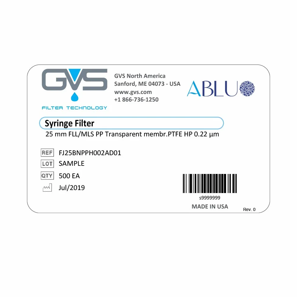 GVS Filtertechnologie, Spritzenfilter, Abluo, 33 mm, PTFE-HP-Membran, 0,22 µm, PP-Gehäuse, 100er-Packung