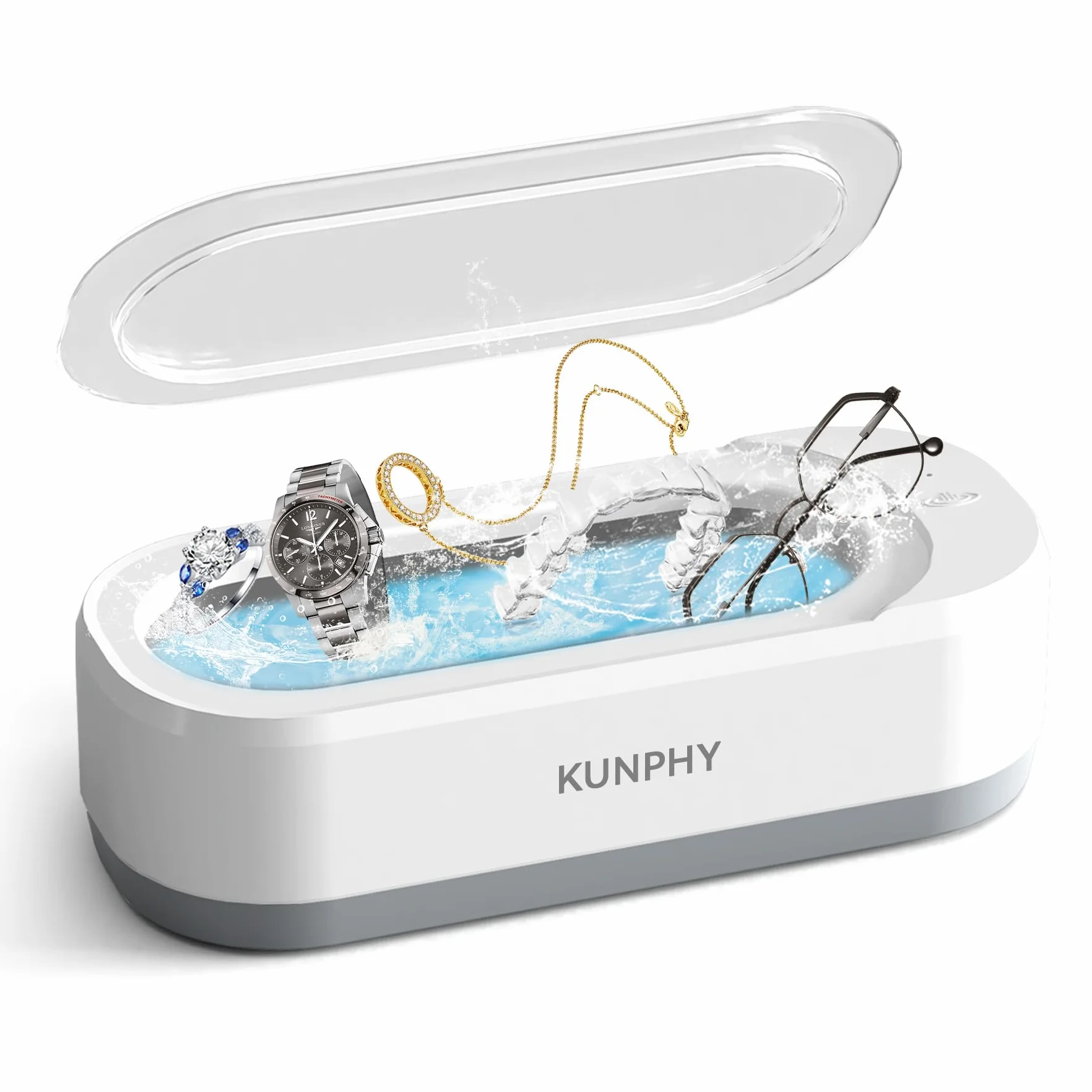 Ultraschallreinigungsgerät Brille, Ultraschallreiniger 350ml 46KHz, Ultraschallgerät Ultrasonic Cleaner für Brillen Schmuck Uhren Zahnschiene Zahnprothesen Kontaktlinsen Glasses Jewelry Aligner