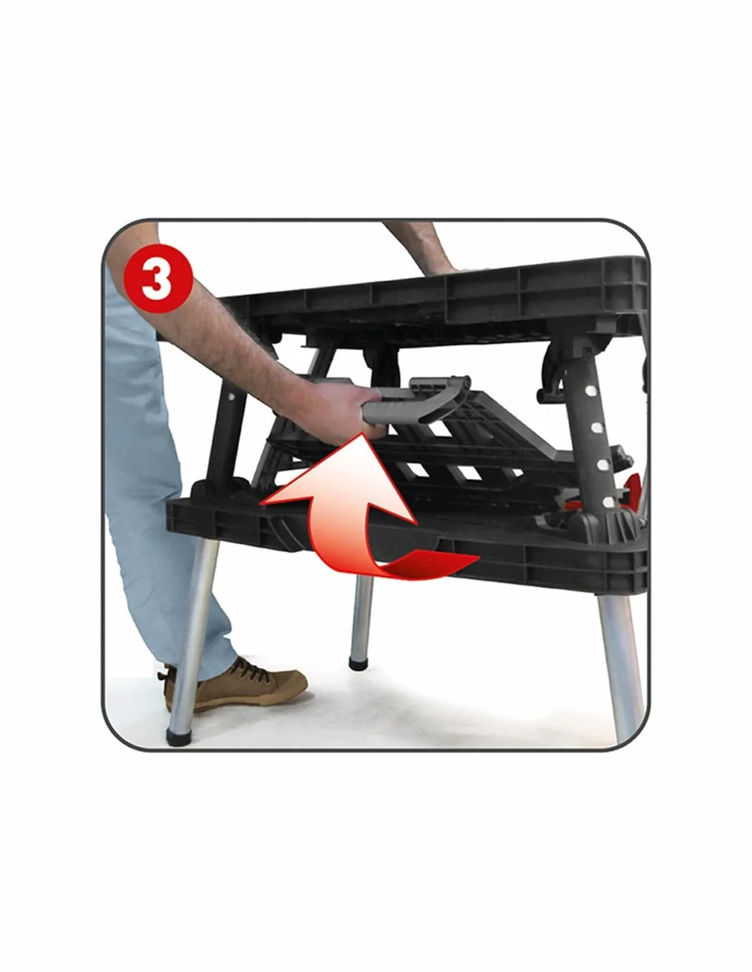 Keter Klappbarer Werkzeugtisch, 85 x 55,5 x 11,2 cm (geschlossen), 91 x 55,5 x 75,5 cm (offen); Tragkraft 450 kg; Farbe: Schwarz