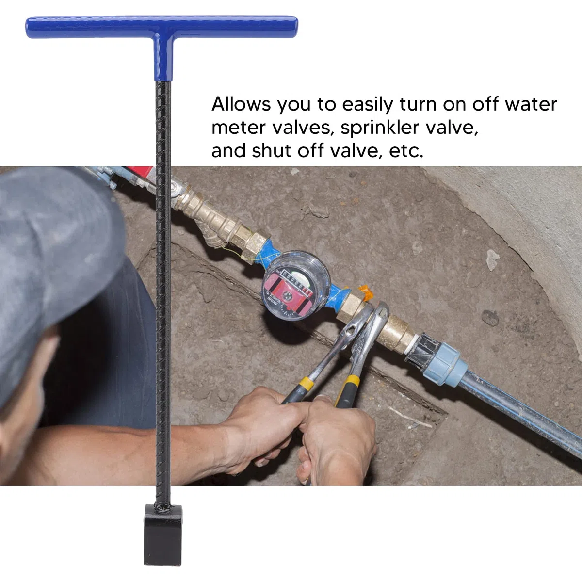 CHICIRIS Hydrantenschlüssel,16 Zoll T Griff,Wasserz?hlerschlüssel,4 Multifunktionsschlüssel,robust und zuverlässig,Familienhaustechnik,professionelle Wasserinstallationen,Haus- und Gartenpflege