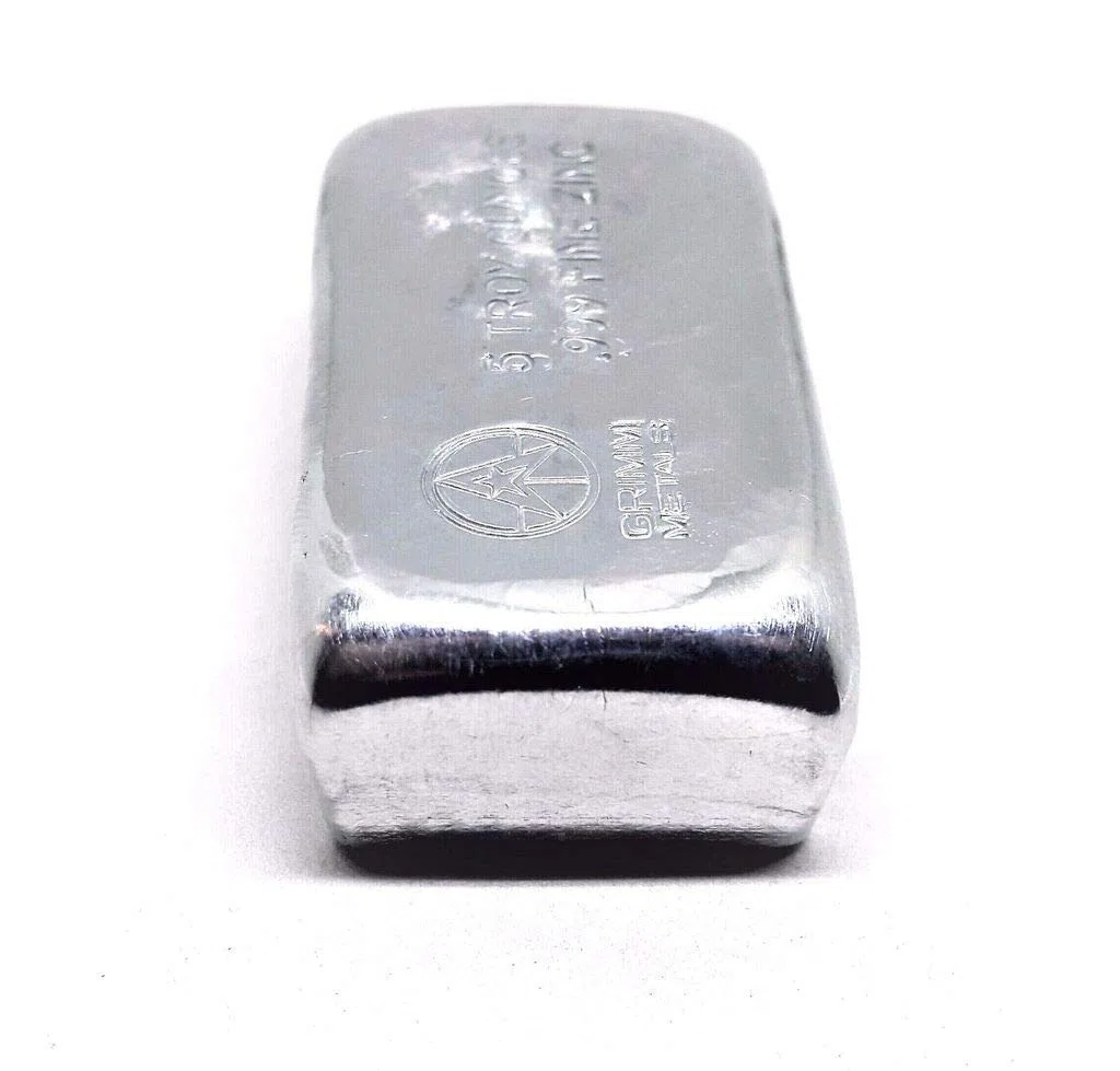 Precious & Valuable metals / Zinkbarren Sammlung: 5 Unzen Zinkbarren Zn, 155 bis 160 Gramm