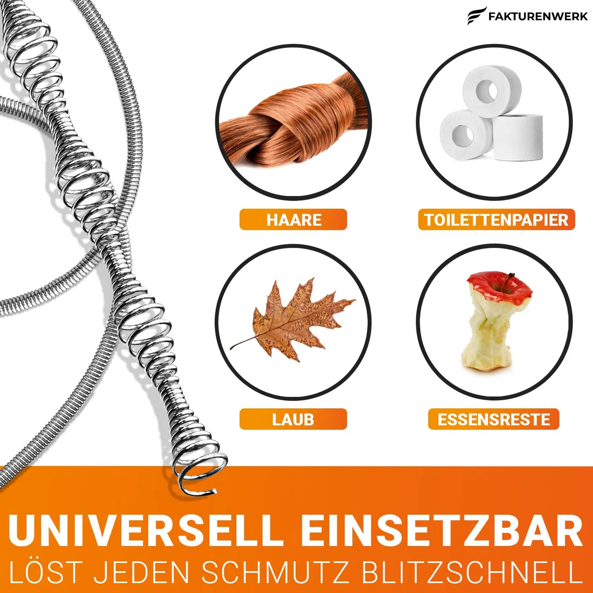 Rohrreinigungsspirale [7.5M] - Extra lange Rohrspirale inkl. Bohraufsatz - Effektive Abflussspirale gegen Verstopfungen - Verbesserte Version [2024]