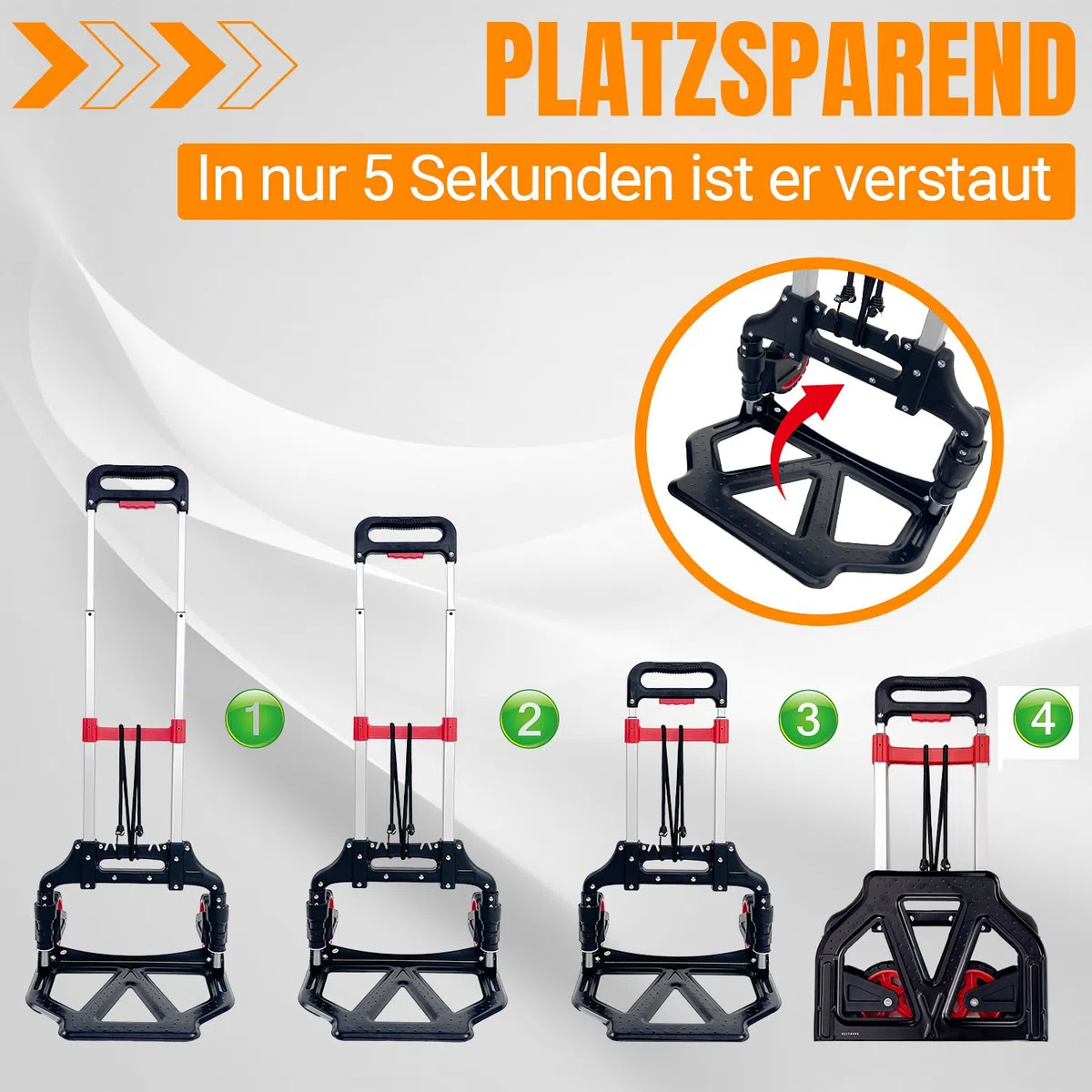 SST Tragbarer Aluminium-Klappkofferwagen, 60 kg Tragkraft, Einkaufswagen mit Rädern und Griffen, ideal für den Transport und Umzug innerhalb von Wohnungen, Lagerhäusern, Supermärkten und Büros