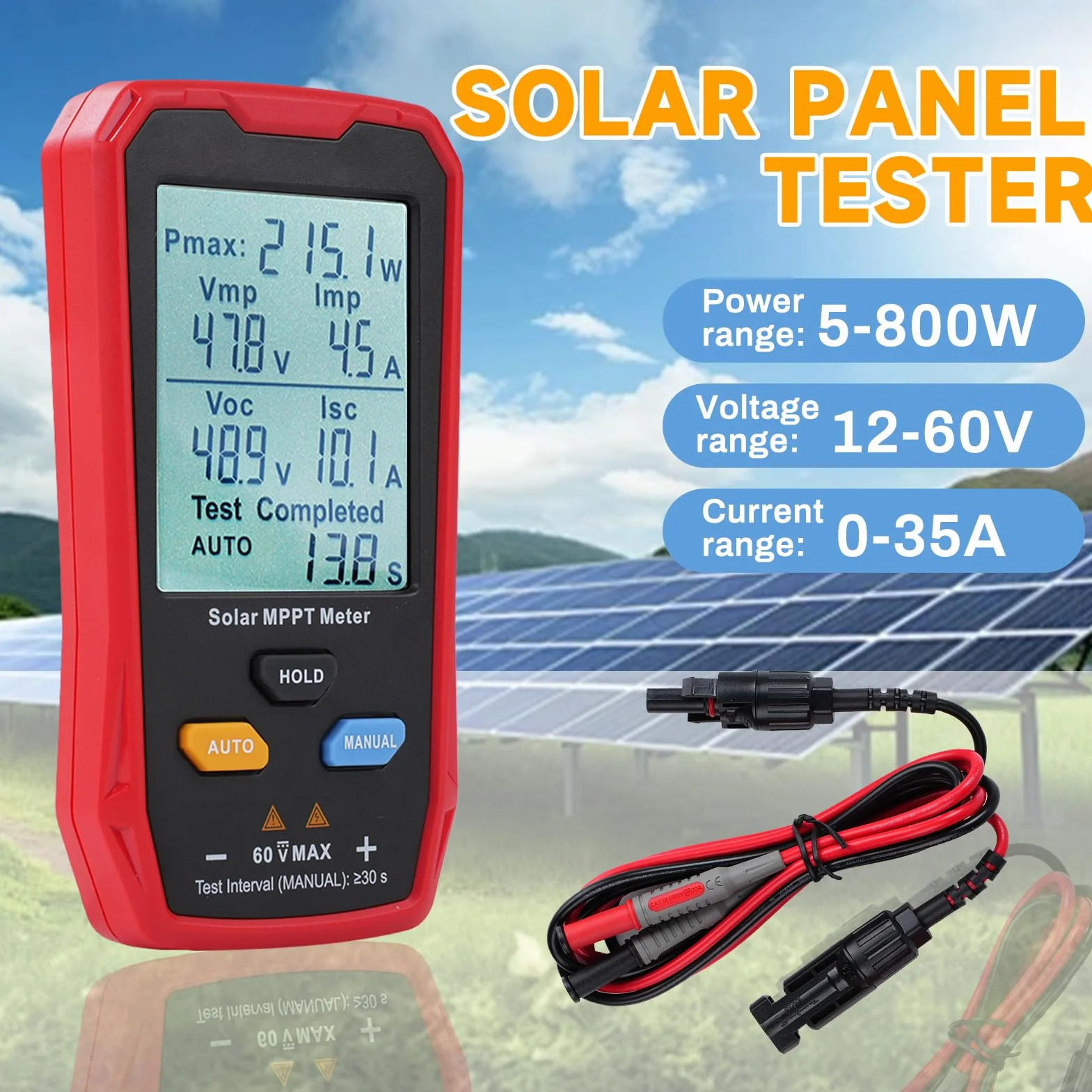 Buyweek MPPT Solarpanel Tester, 800W Photovoltaik Multimeter mit LCD-Display, kein Strom erforderlich, für PV Solar Panel Fehlerbehebung Leerlaufspannung Tester