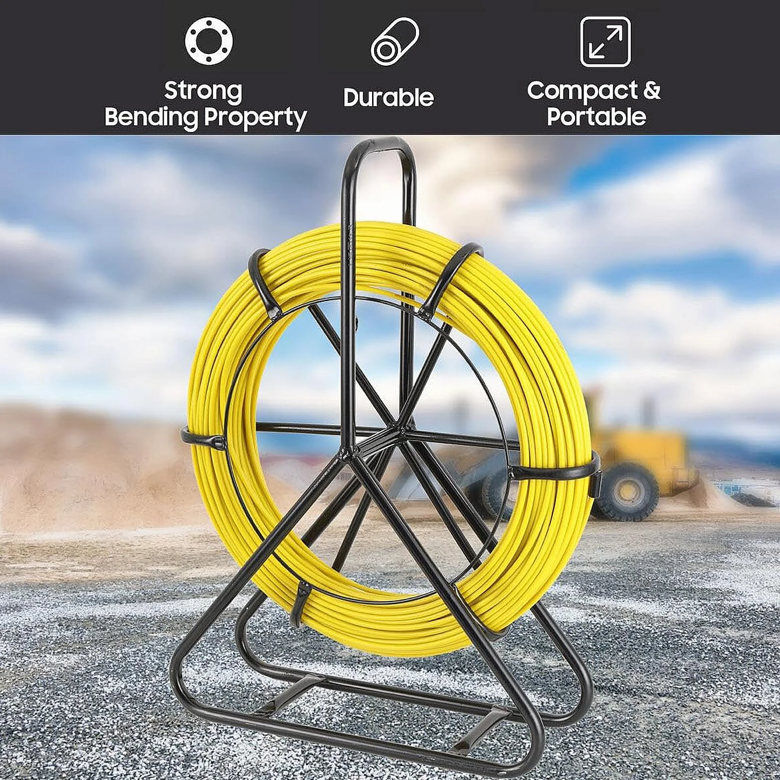 Glasfaserstab 50 m Ø 5 mm, Fischband Fiberglas Kabel Rad Rohr Rodder mit Stahlständer und Bremse, Hand-betrieben Draw Wire Retractable Einfädler