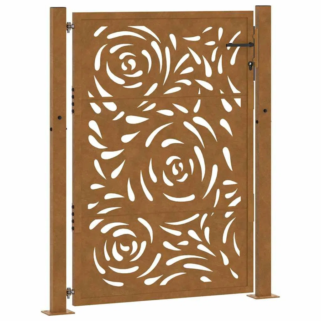 Refined Gartentor Zauntor Outdoor Tor Eisentor Sicherheitstor Einfahrtstor Metall Zaunto 105x130 cm Wetterfester Stahl Flammen-Design