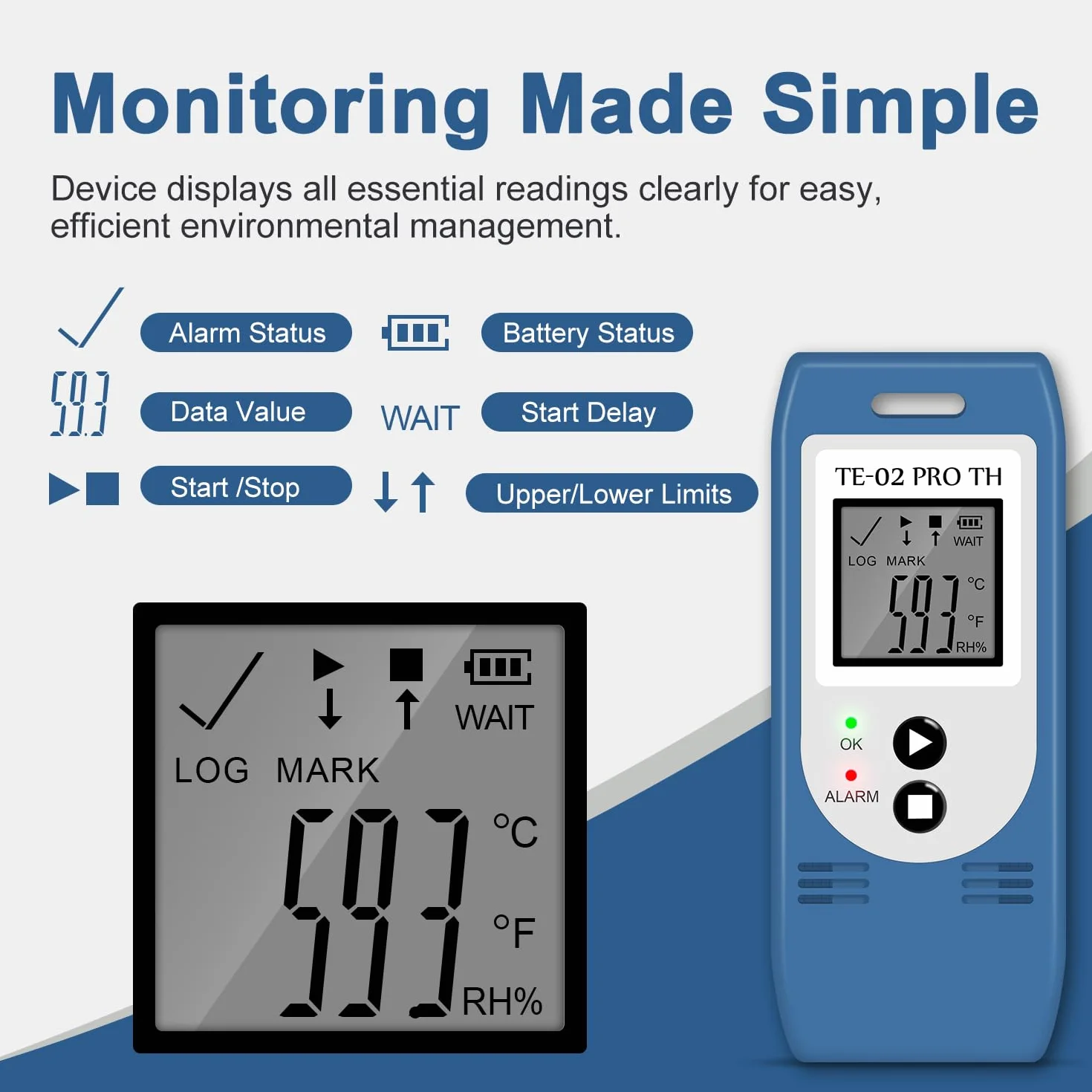 ThermElc TE-02 Pro TH USB Temperatur Luftfeuchtigkeits Datenlogger – Hochpräziser Temperaturleistungsmonitor, Auto PDF/CSV-Berichterstellung, 32.000 Speicherpunkte, CFR Part 21-konform Mit Alarm