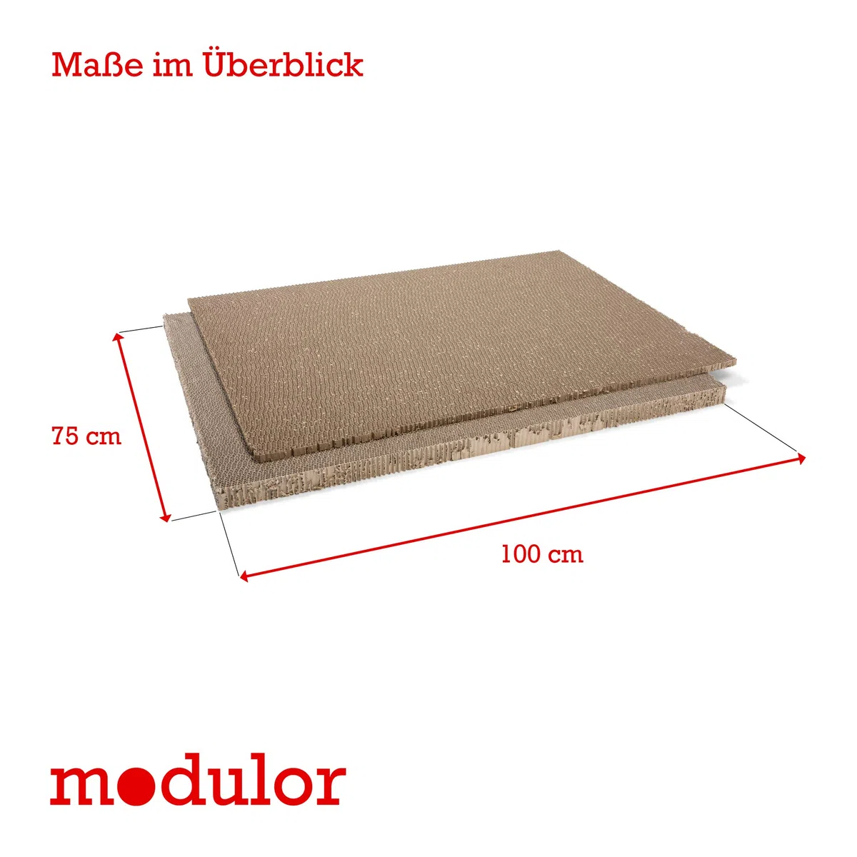Pappwabenplatte unkaschiert, 4 cm x 75 cm x 100 cm, Wabenplatte mit einem Gewicht von 57 kg/m³, Wellkarton als Füllmaterial oder Wanddekor, braun