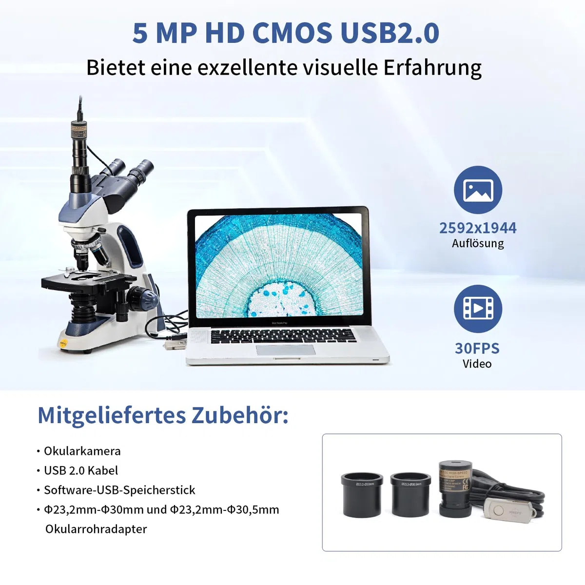 SWIFT EC5R Digitale 5,0-Megapixel-Mikroskop Kamera für Farbfotografie und Video, Okularhalterung, USB 2.0-Anschluss, Windows- und Mac-kompatibel