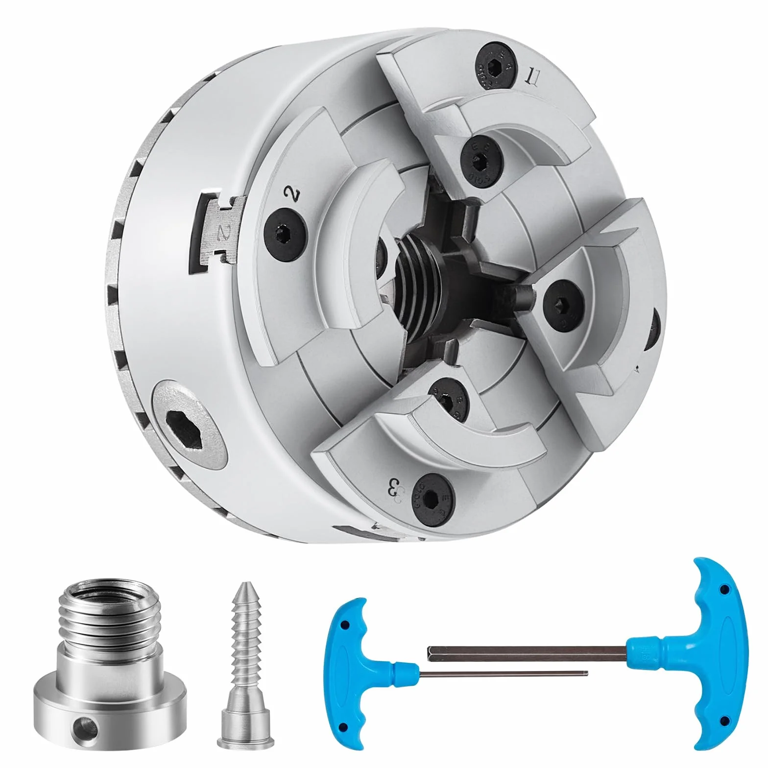VEVOR KP96 Drehbankfutter 4-Backen φ96mm Backenfutter aus 45# Klemmbereich 32–70mm Spannfutter-Innengewinde M33 x 3,5 TPI Drehbank Ausrichtungsgenauigkeit ≤0,3mm Drechselfutter Drehmaschinenfutter