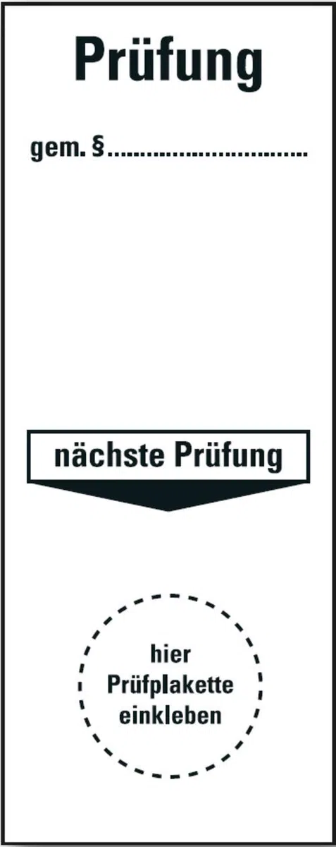 Prüfetikett Plakette "Prüfung gem. §... nächste Prüfung" | Etikett Folie Aufkleber 100x40mm Made in Germany, Größe: 100 Stück