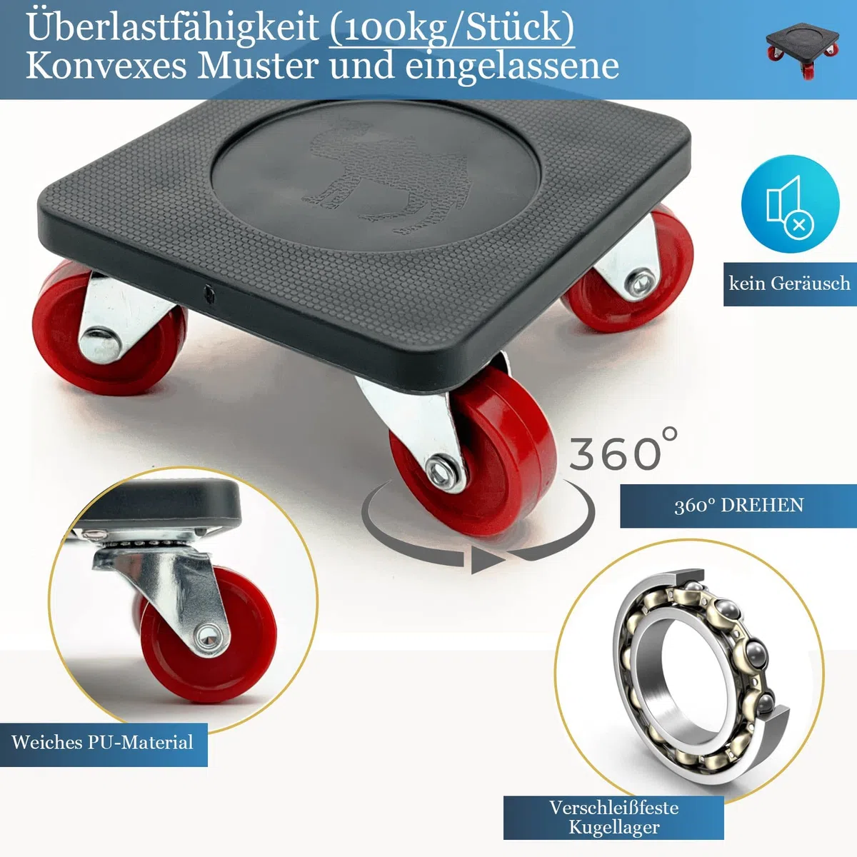 PULLEY Möbel Transportrollen Set, Möbelheber mit 4 Stück Bewegen Sliders Schwere Möbelrollen Verschieben Werkzeuge Max for 400KG, 360 Graddrehbar Pads PU Rad